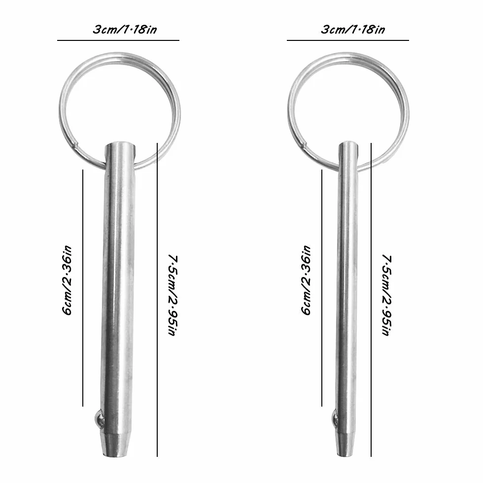 Set di 4 perni a sgancio rapido 8 mm 6,3 mm 76 mm acciaio inox 316 per barche bimini
