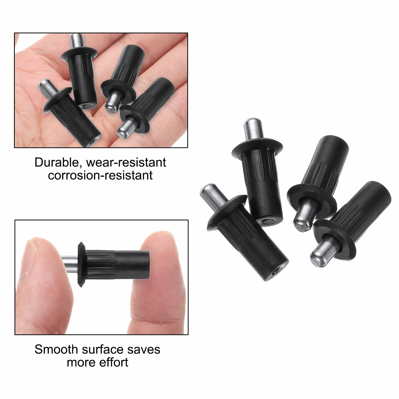 QUARKZMAN 6,8mm Armadio Porta Riparazione Perni 24pz Plastica Smorzatore Sostituzione Molla Ferro Asse Caricato Mobili Pannello Connettore Persiana Cucina Nero