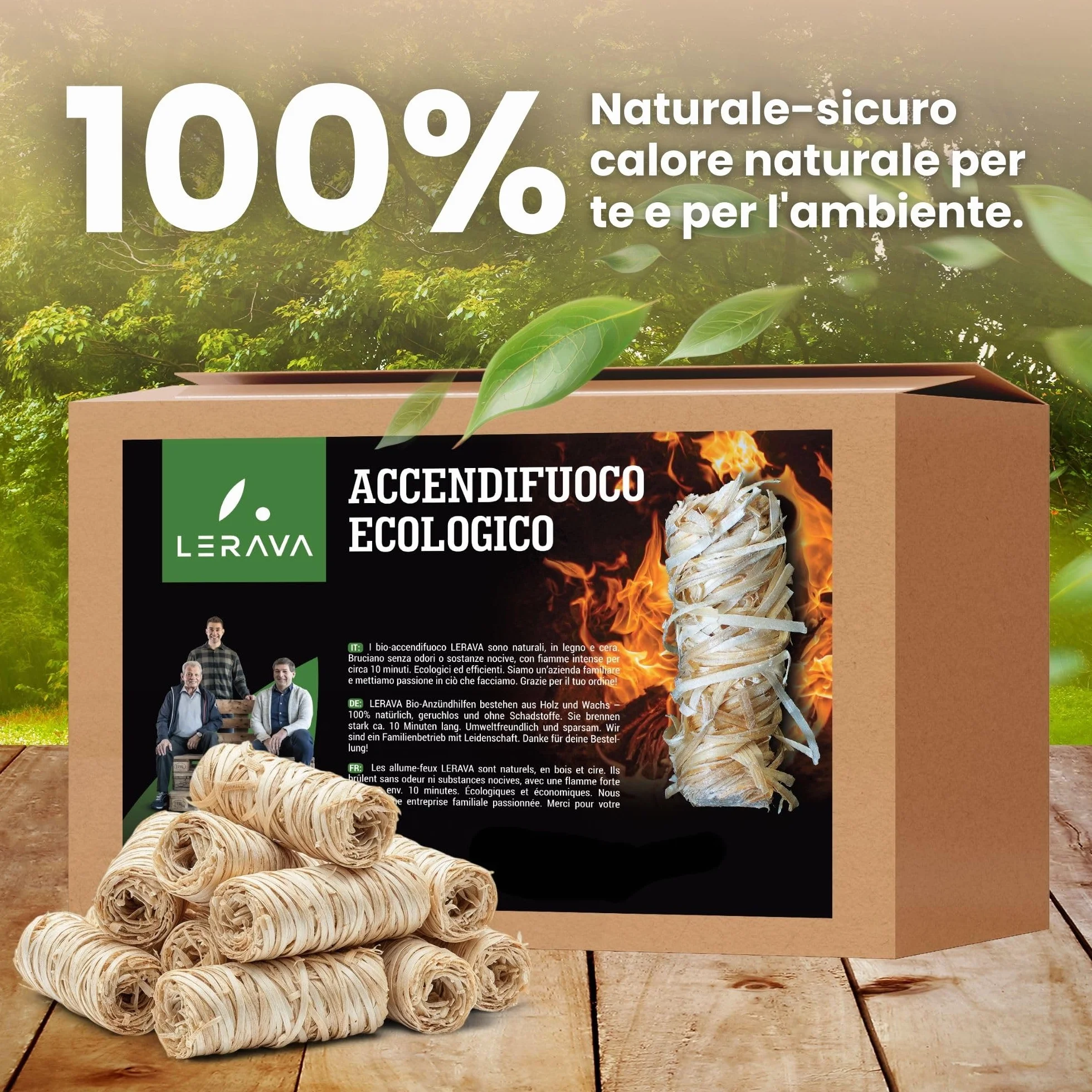 LERAVA Accendifuoco Ecologico 200pz Fire Starter Naturale Fiamma Forte Carbonella Barbecue Camino Stufa 2,4kg