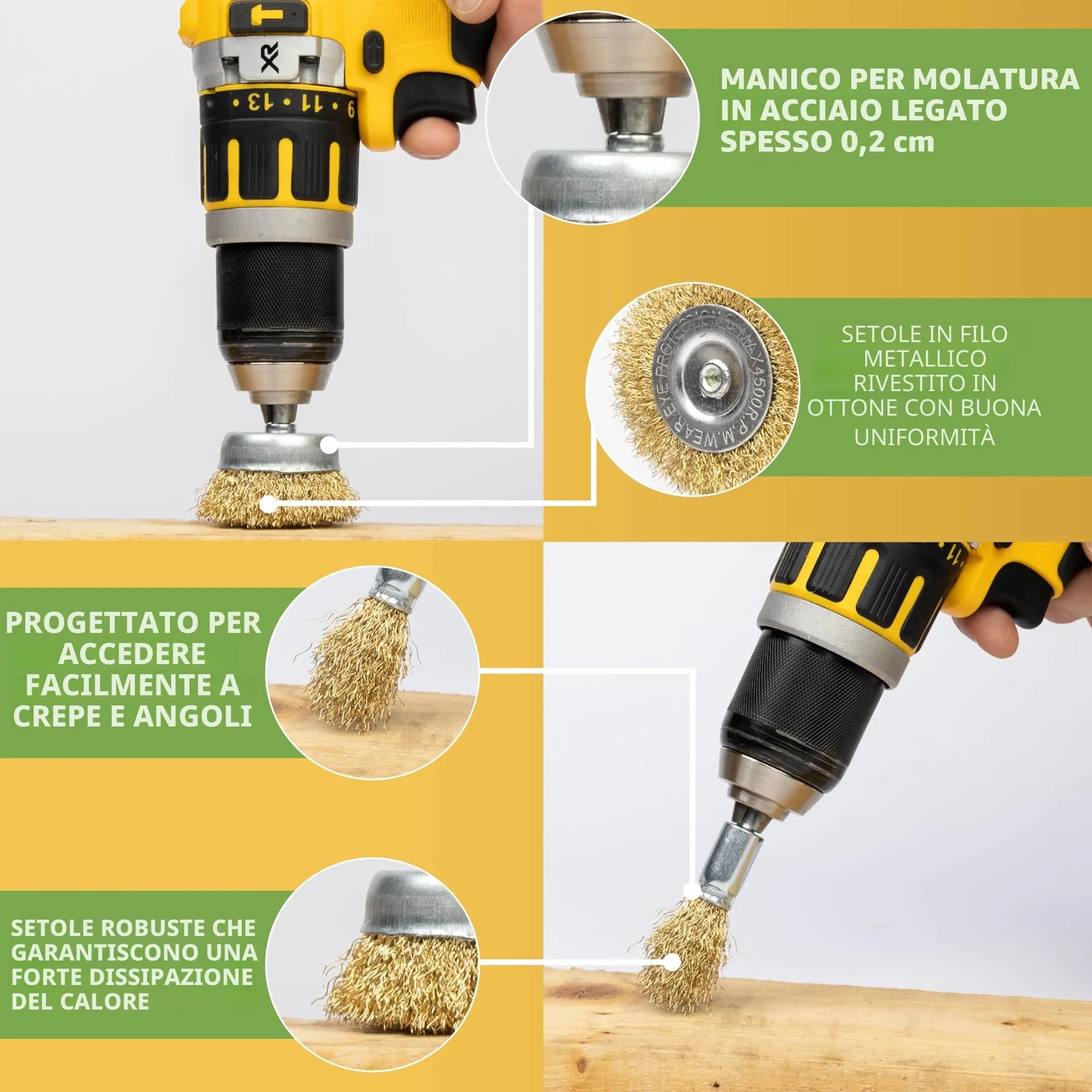 BLOSTM Spazzola Ferro per Trapano 9 Pezzi Set Completo Pulizia Rimozione Ruggine Lucidatura Vernice