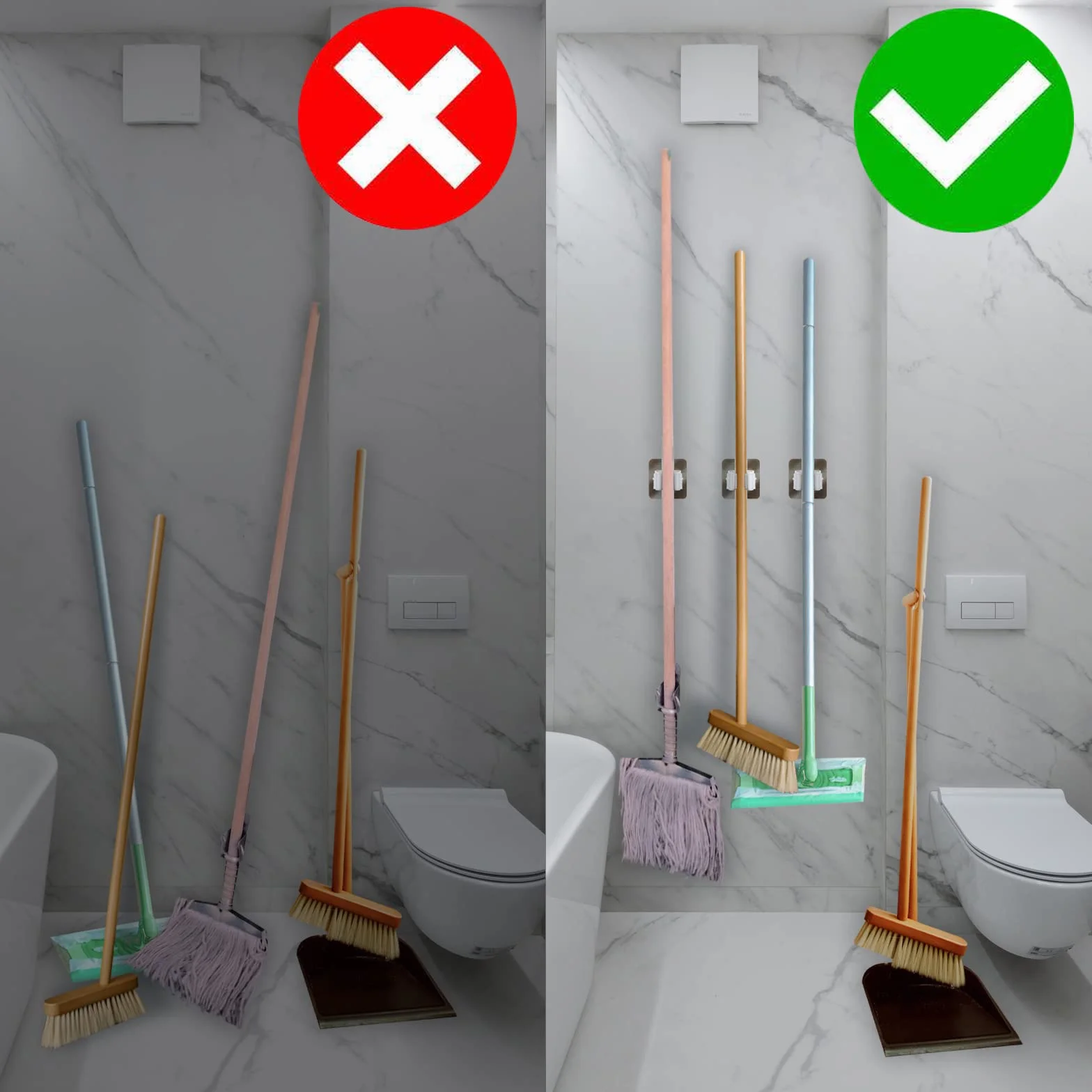 XIANGLONGY 6 Pezzi Porta Scope Parete Adesivo, Senza Forare per Cucina, Bagno, Garage