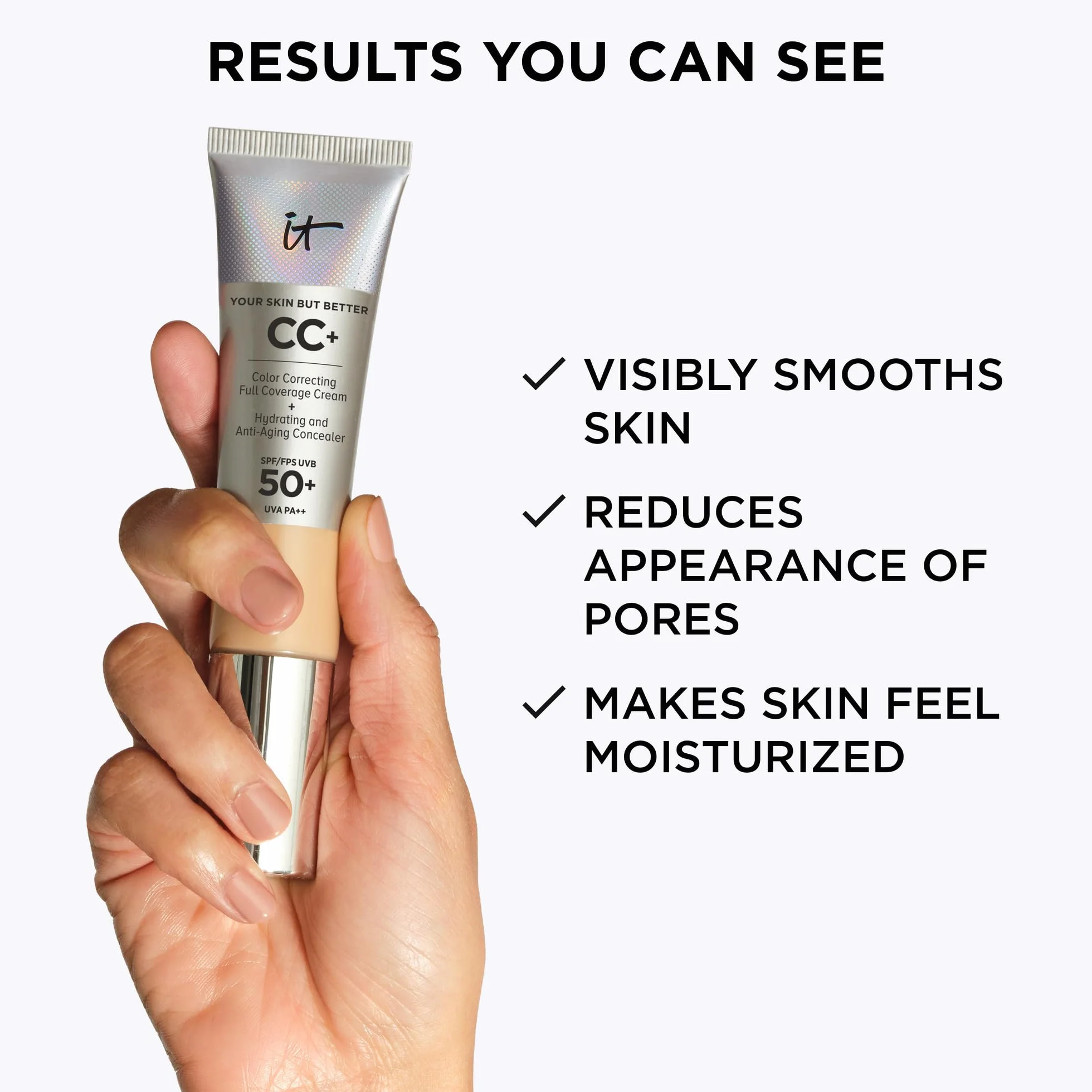 iT COSMETICS, CC+ Cream e Fondotinta Anti-età, Alta Coprenza, Waterproof, Finish Naturale, Formula con Peptidi, Collagene e Vitamine, Your Skin But Better