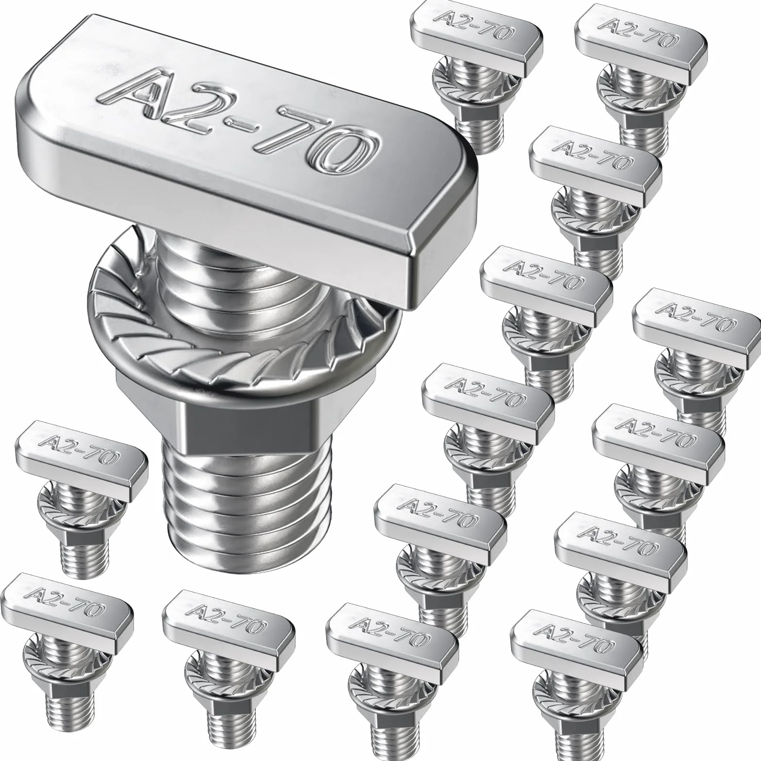 Set di 22 viti M8 x 20 mm A2-70 acciaio inox con dado a flangia per guide solari PV
