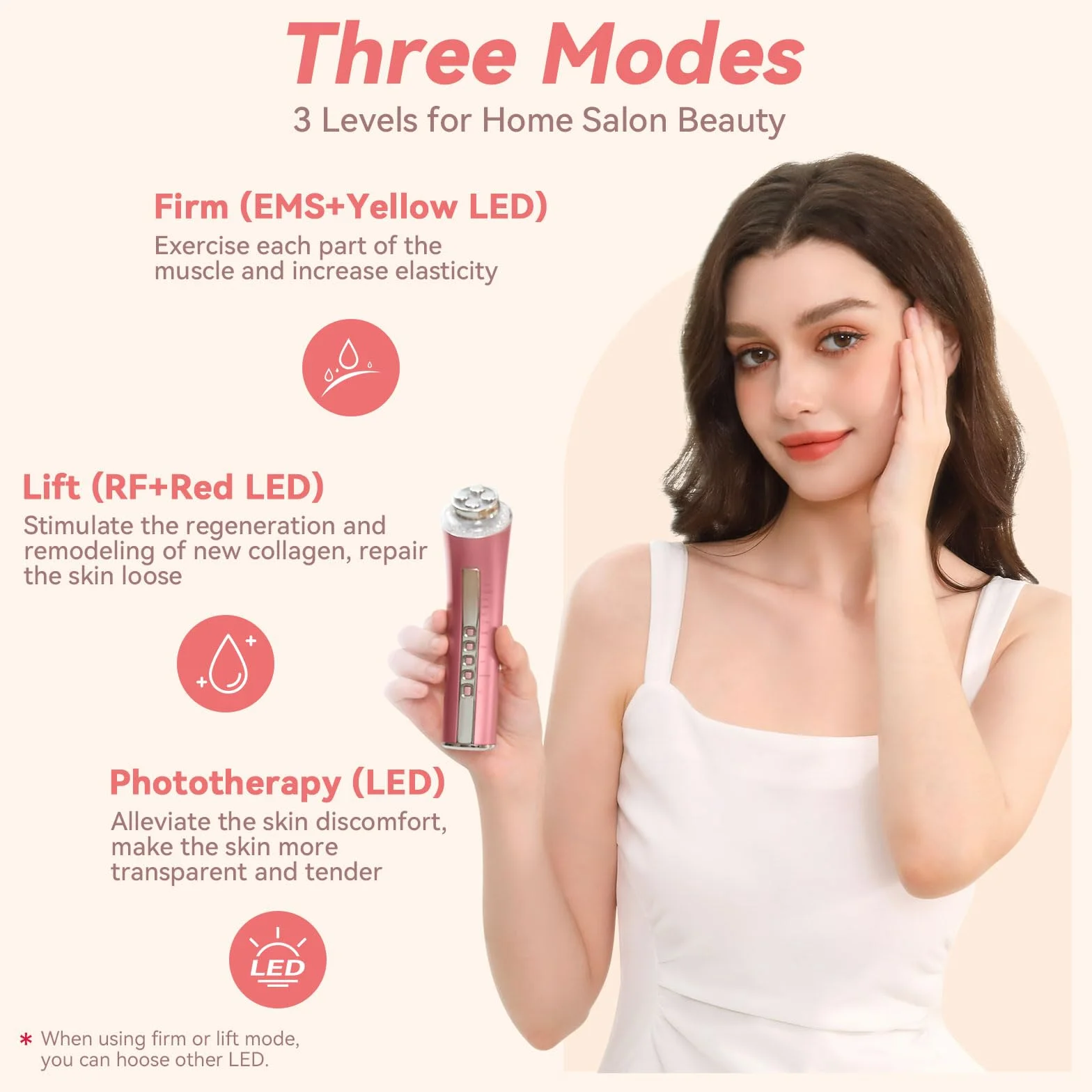 CARER BEAUTY Massaggiatore Viso Radiofrequenza Dispositivo di Bellezza Viso Anti-Rughe con Terapia a 3 Luci LED per Ridurre le Rughe Anti-Invecchiamento e Rassodare la Pelle