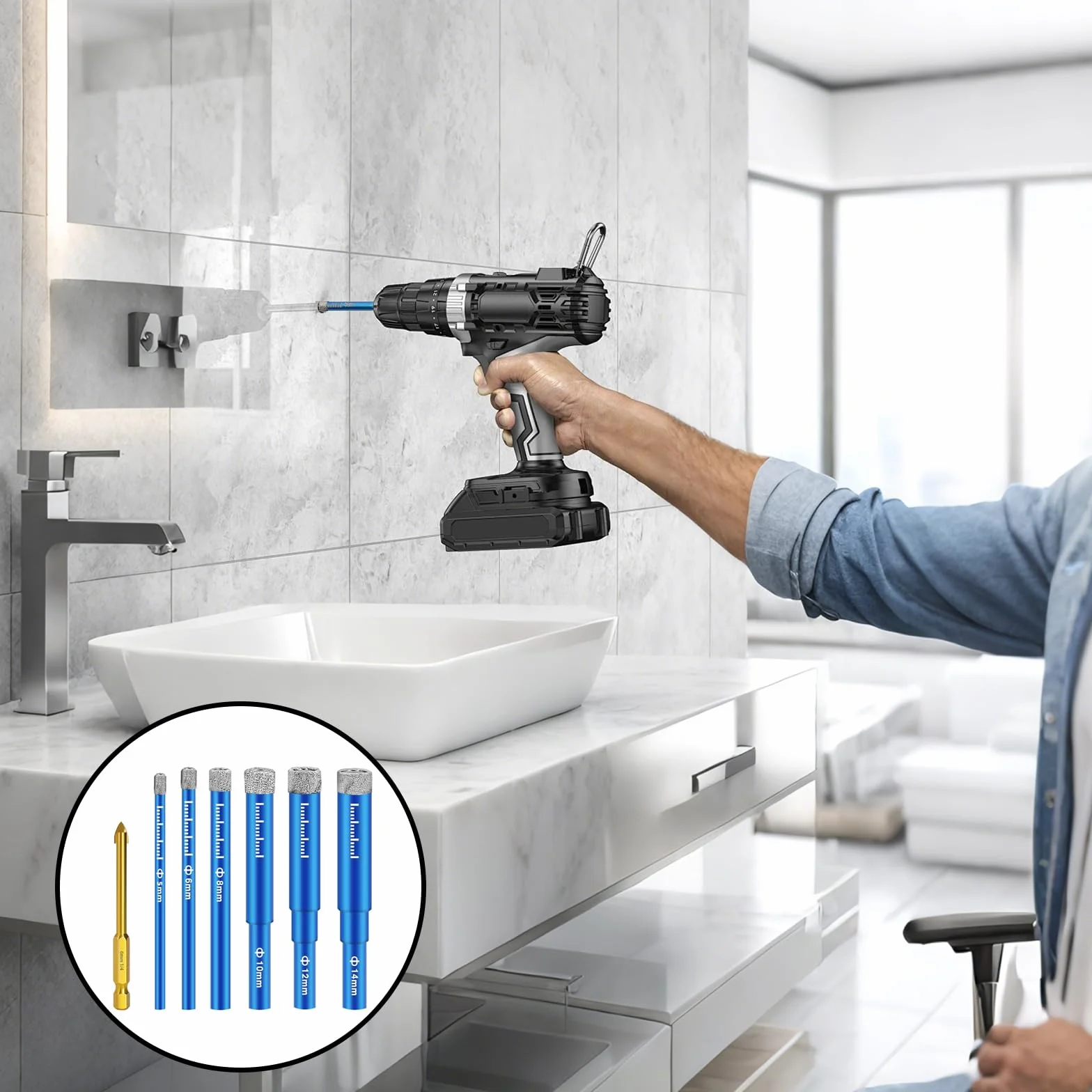 Punte per Gres Porcellanato Diamantate 5-14 mm, Frese per Piastrelle Vetro Ceramica Granito