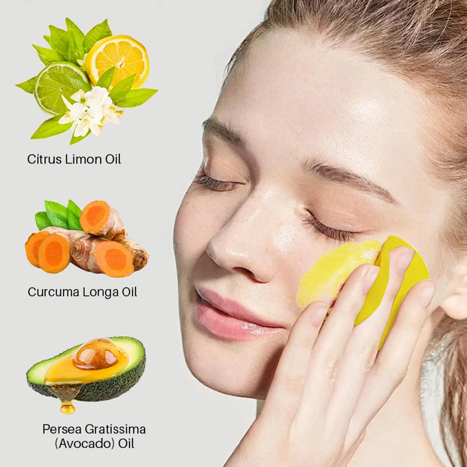 Set da Tre Pezzi Turmeric Wash e Cura, Detergente Viso con Spazzola, Pad Esfolianti per il Viso, Saponetta, Rete Schiumogena per Sapone, Set Detergente Profondo per Viso e Corpo