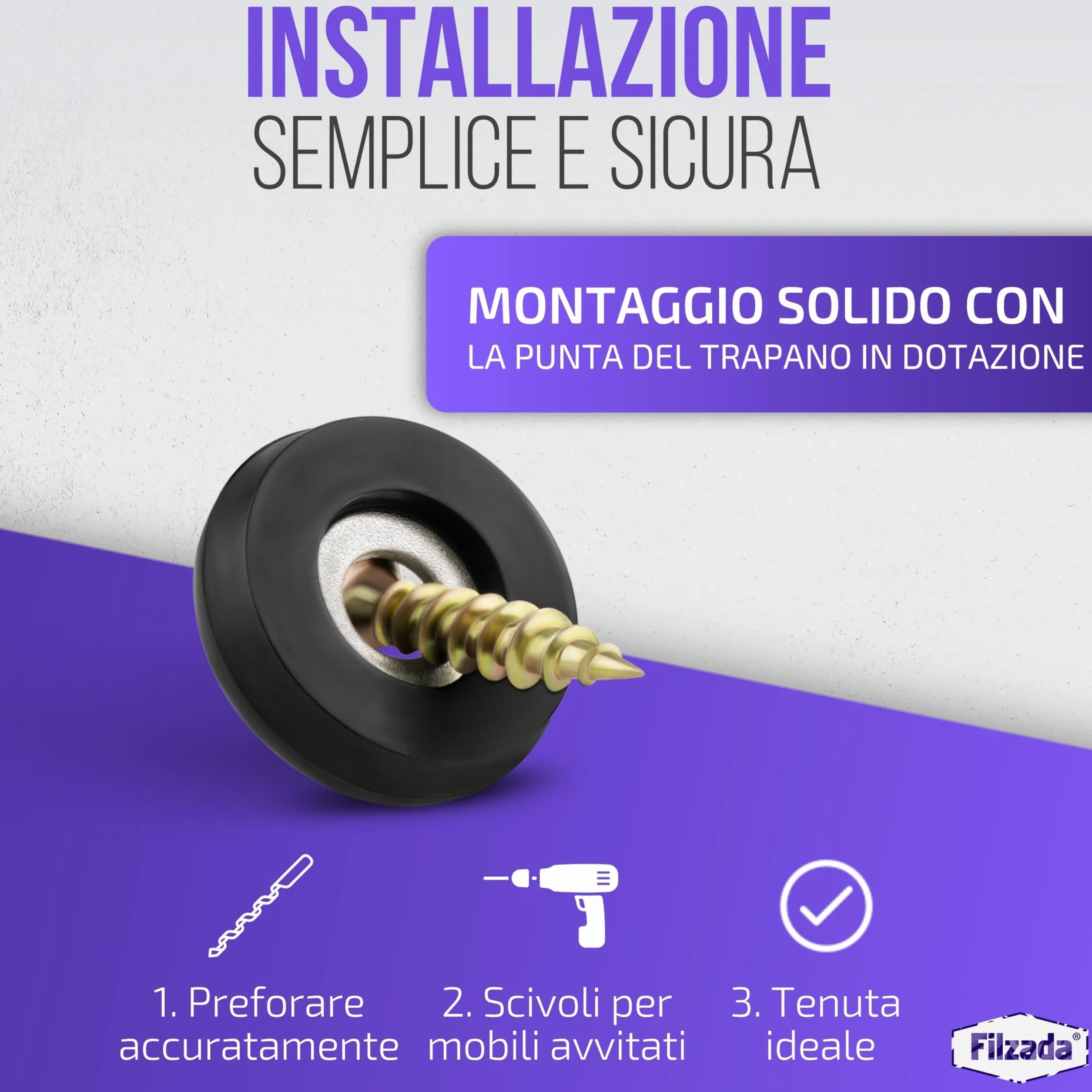 Piedini per Mobili in Teflon Ø 19 mm - Pattini in PTFE con Viti
