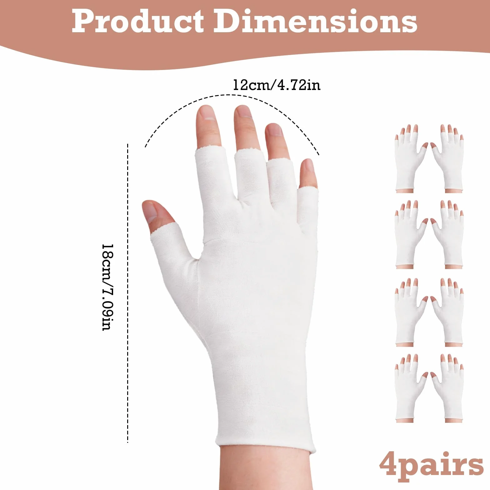 4 paia di guanti in cotone senza dita, guanti protettivi UV per lampade gel unghie bianchi sottili senza dita per mani asciutte touch screen spa trattamento della pelle