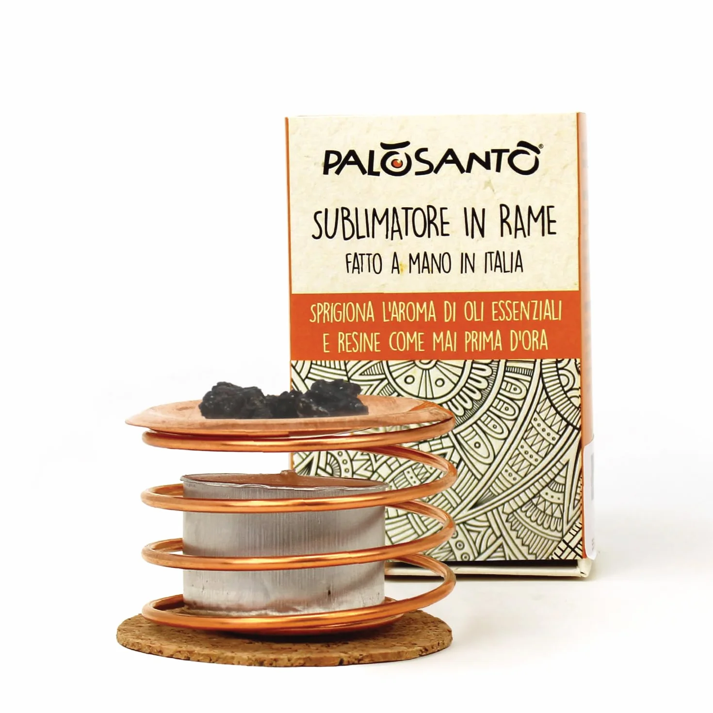 PALOSANTO - Brucia Incenso in Rame Palo Santo - Sublimatore Made in Italy per Accendere e Bruciare Resine ed Oli Essenziali - Include 2 gr di Resina Naturale Palo Santo dal Perù