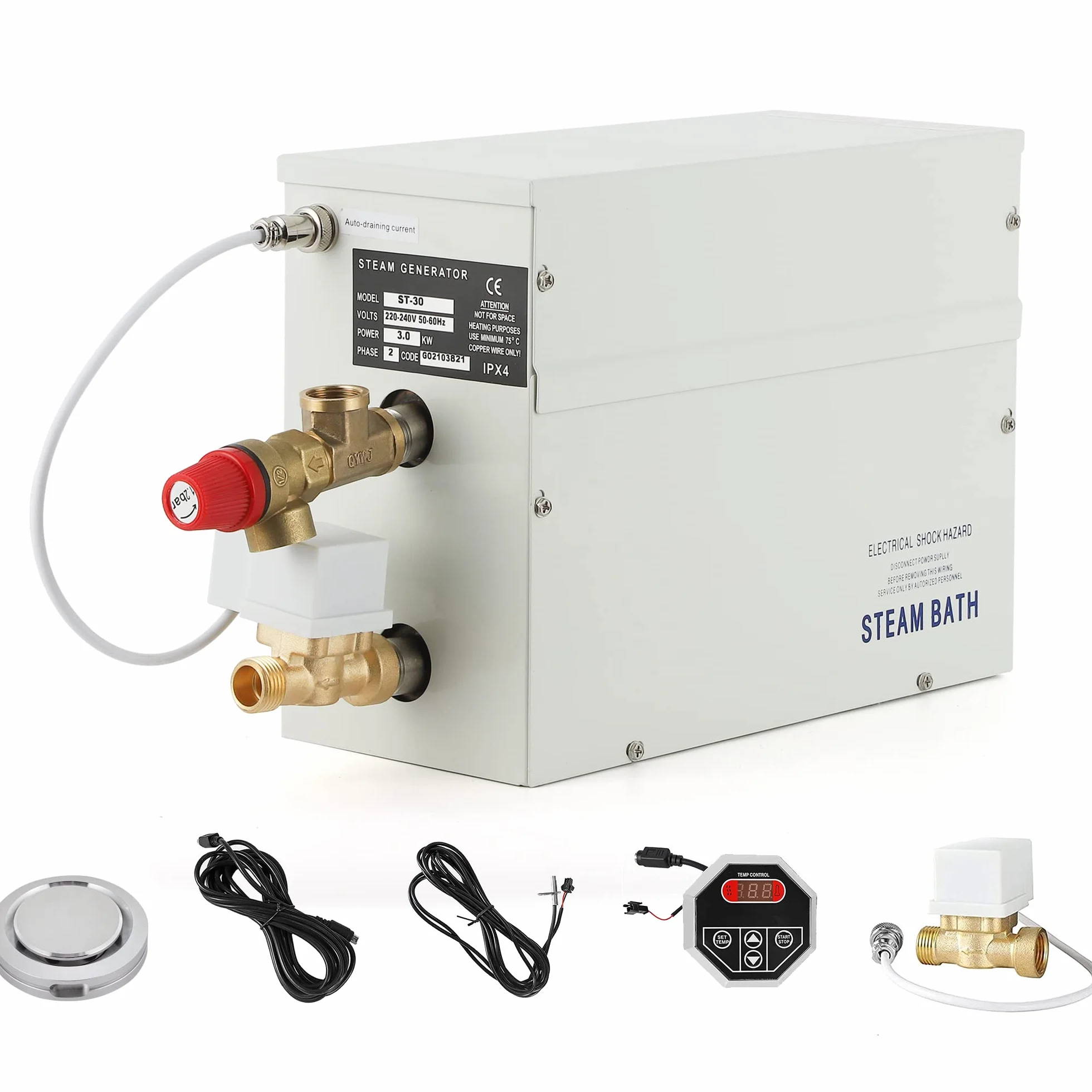 CGOLDENWALL Generatore di Sauna a Vapore 3KW 220V, Regolatore Digitale LED 35-55℃, per 3m³