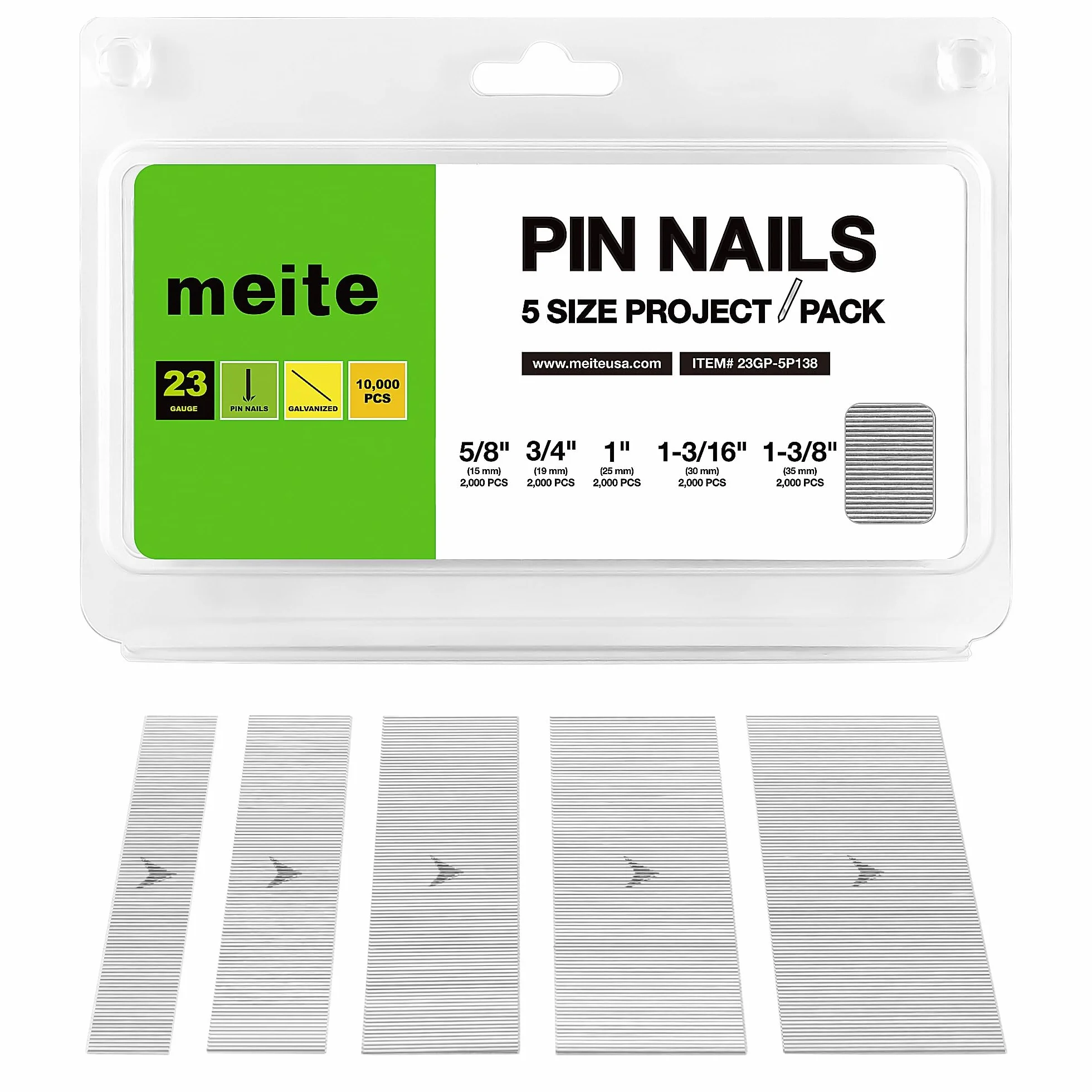 Meite Chiodi a spillo 23 gauge 5 misure assortite 15,9-34,9 mm micro chiodi senza testa per pistola sparachiodi