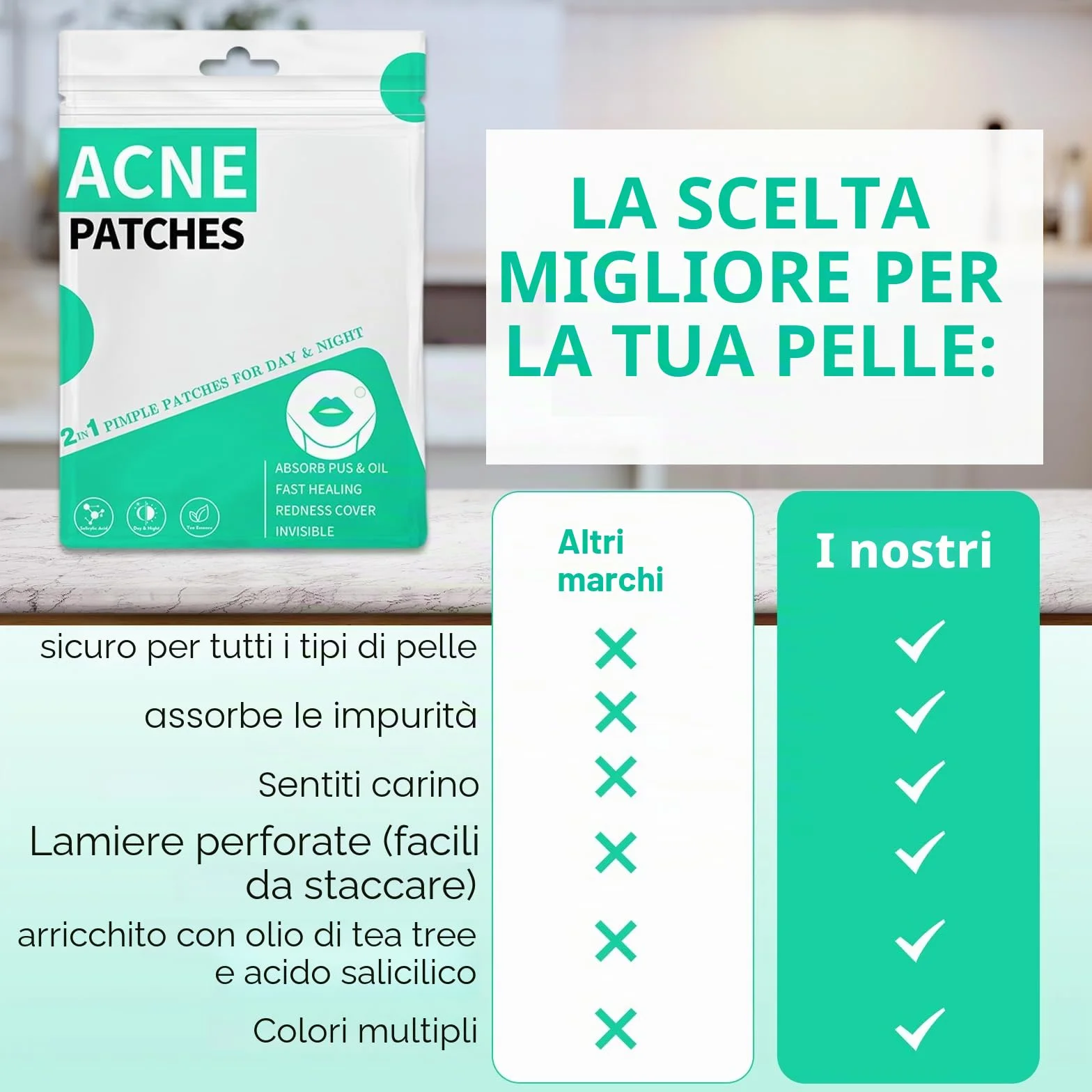 264 Pezzi Patch Brufoli Cerotto Brufoli Idrogel Pimple Patch Giorno e Notte Della Acne Patch 2-In-1 Cerotti Per Brufoli Impermeabile e Traspirante Invisibile Cerotti Brufoli Viso