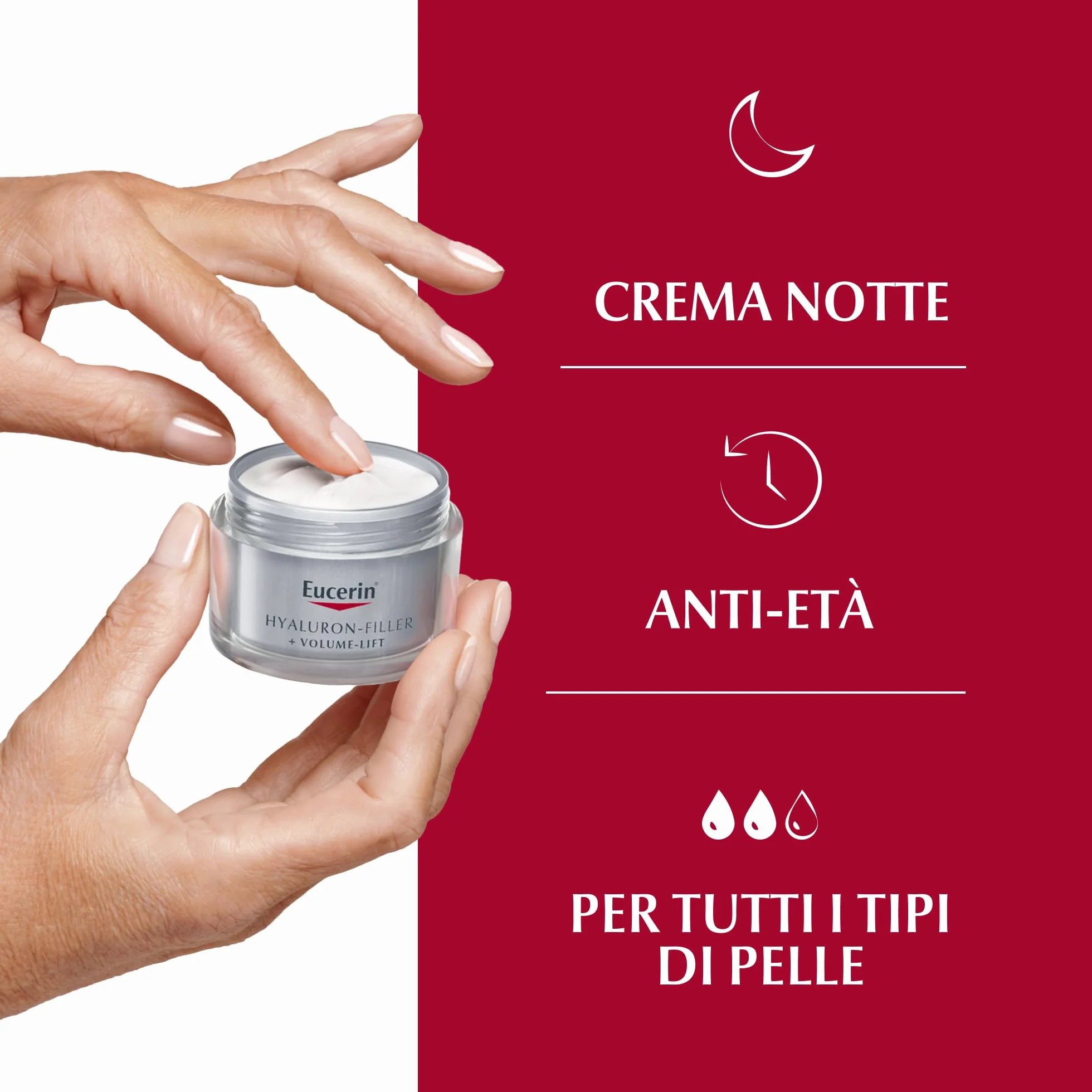 Eucerin Hyaluron-Filler + Volume-Lift Crema Viso Notte 50 ml, Crema viso antirughe rigenerante, Formula con Acido Ialuronico rimpolpante per un effetto lifting immediato per tutti i tipi di pelle