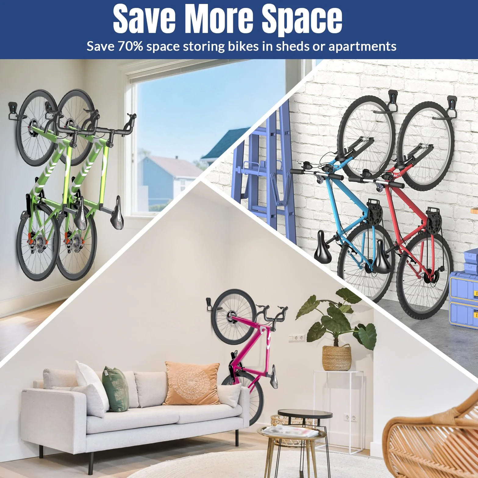 Euqvunn Appendi Bici da Muro Supporto per Biciclette da Parete 35KG Gancio Bici verticale salvaspazio per garage/interni Compatibile con Bici da Corsa/Mountain Nero Set di 2