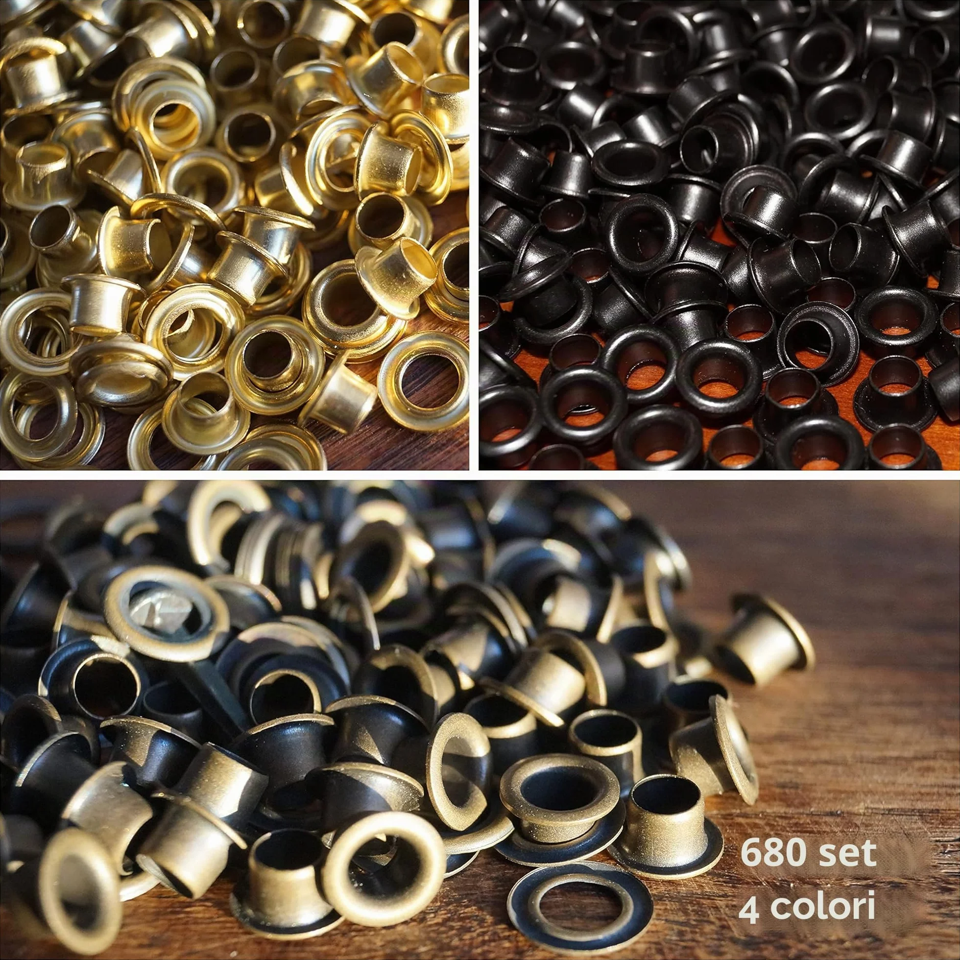 Occhielli Metallici 5mm 4 Colori 680 Set con Strumenti per Tela Borse Teloni
