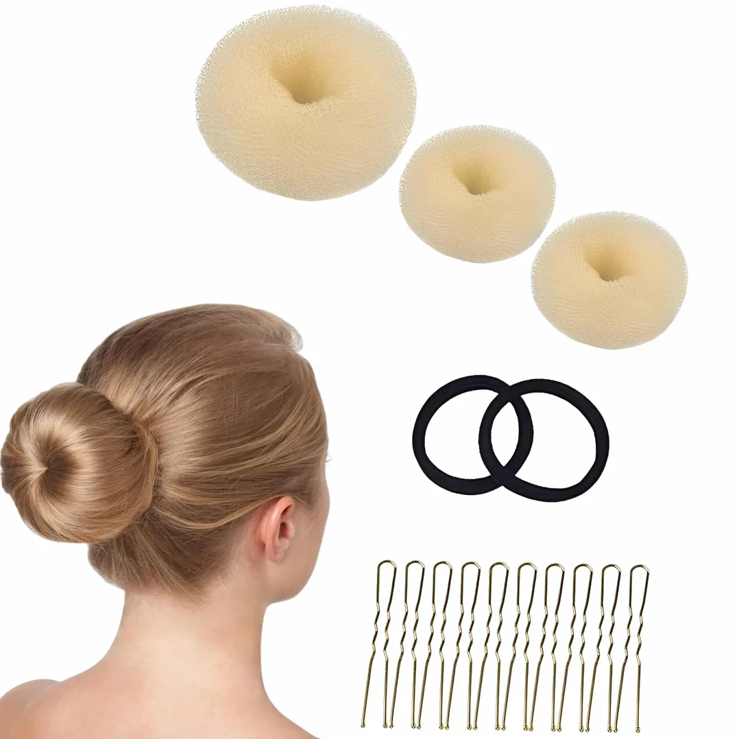 Chignon A Ciambella, 3 Pz Creatore Per Pane Ciambella Chignon A Ciambella Magic Hair Per Bambine E Donne, Con 2 Elastici Per Capelli E 10 Forcine Forma Di U