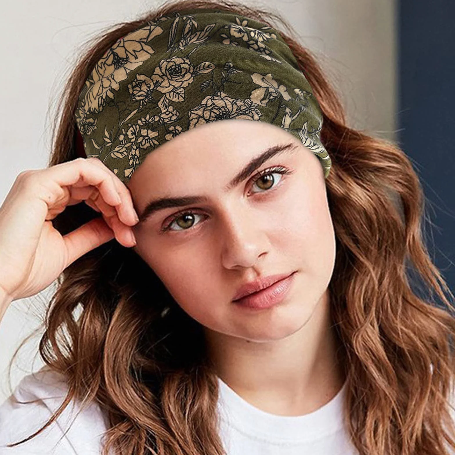 4 Pezzi Fasce per Capelli Donna, VEGCOO Fascia per Capelli Boho Stile Ragazze, Elastiche Larghe Accessori per Capelli con Stampa Floreale per Yoga, Corsa (B)