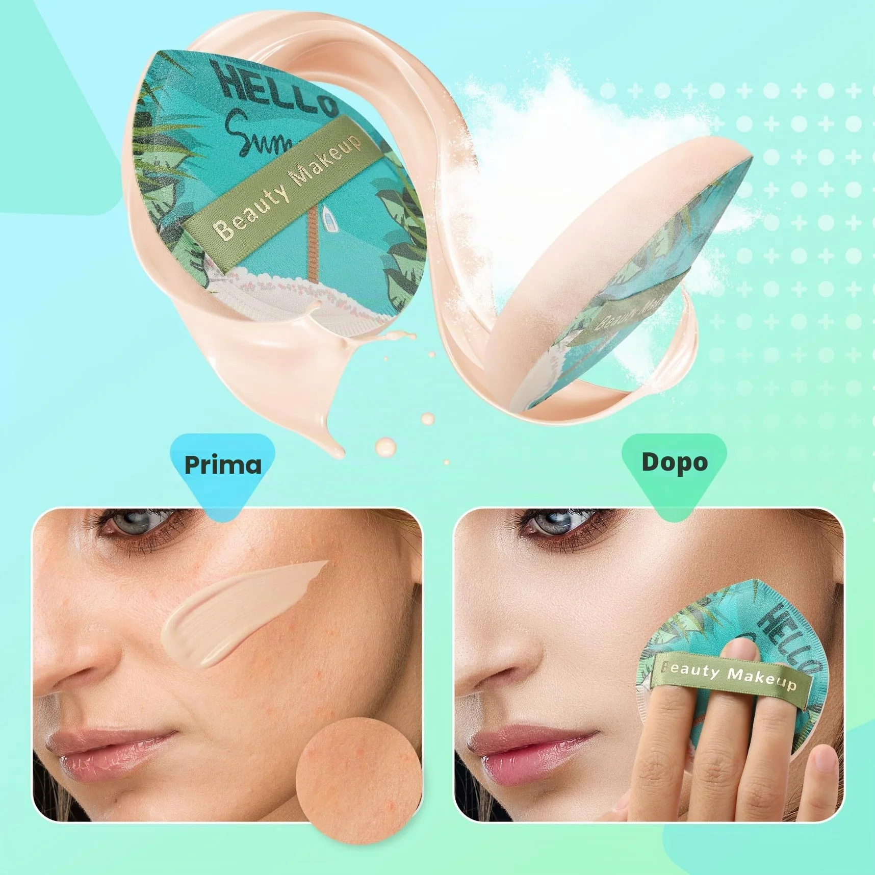 FVION Piumini da Cipria 2 Pezzi, Spugnetta Cipria Powder Puff, Grande Soffio di Cipria Del Viso per Uso Asciutto e Bagnato, Beauty Blender Spugnette per Cipria, Fondotinta, Contouring (Blu)