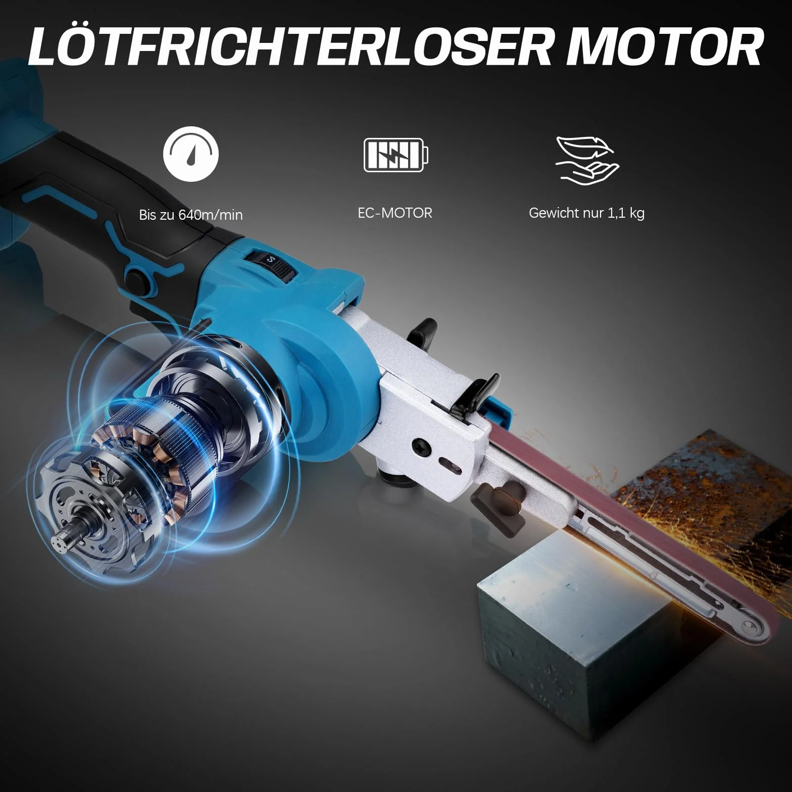 Levigatrice a nastro a batteria 2000 mAh senza spazzole 6 velocità 100° regolabile 9mm 13mm 16 nastri