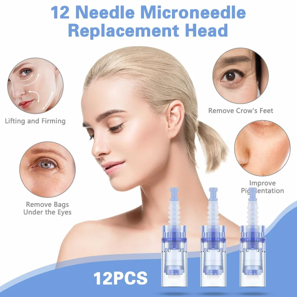 LOPHE Microneedling, 12 Pezzi Micro Aghi Penna Derma Micro Needling, Microneedle Nano Aghi con Regolabili a Baionetta(#12pin)