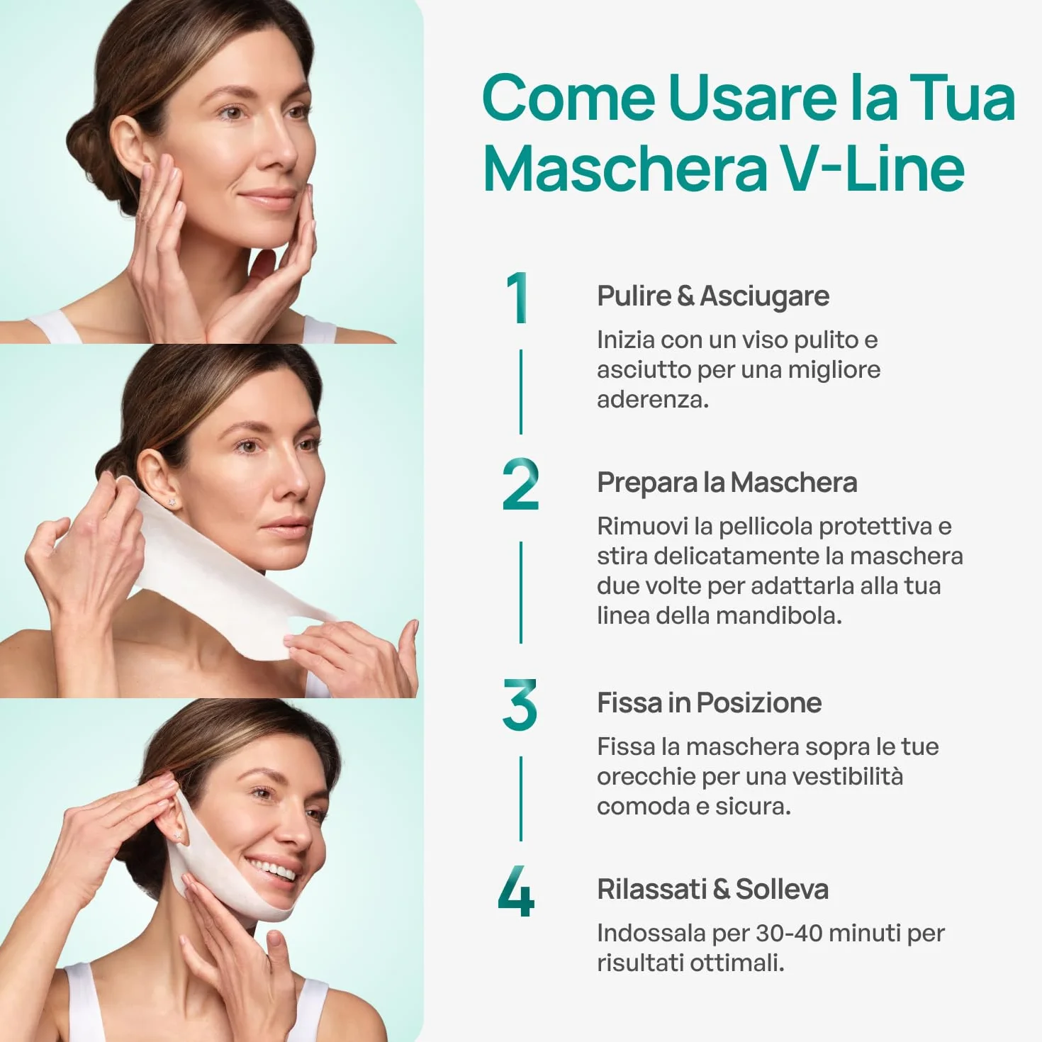 PLANTIFIQUE Doppio Mento Cintura Viso V-Line | Maschere Rassodanti per un Contorno Viso Scolpito e Tonico | Soluzione Naturale per un Aspetto Giovane e Fresco | 5 Maschere