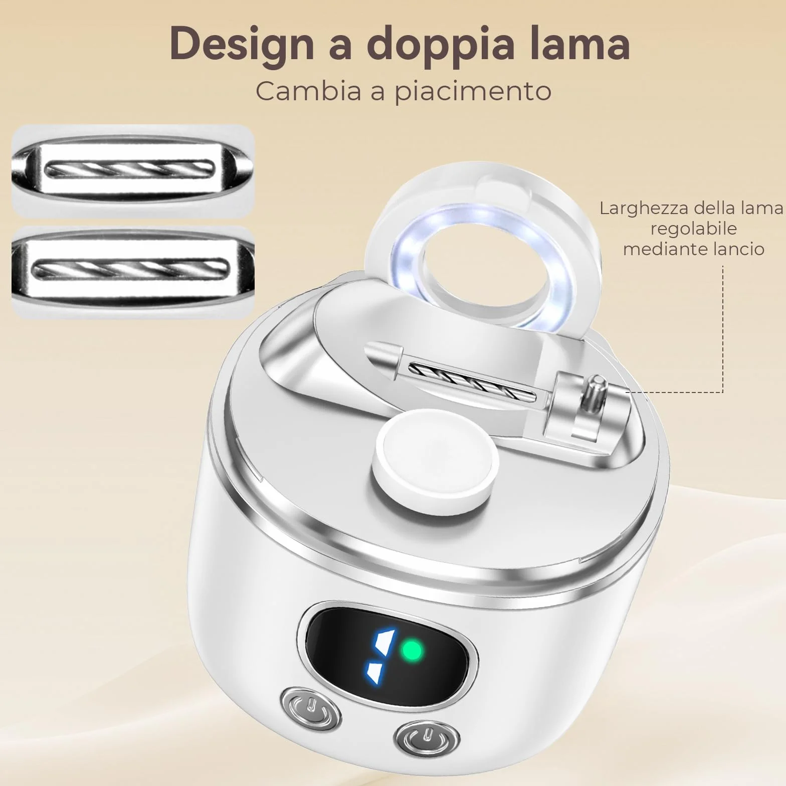 Tagliaunghie elettrico, tagliera unghie automatica ricaricabile USB e macinatrice lucidatura con luce a LED, tagliera unghie automatica a 3 livelli di velocità silenziosa (Bianco N)