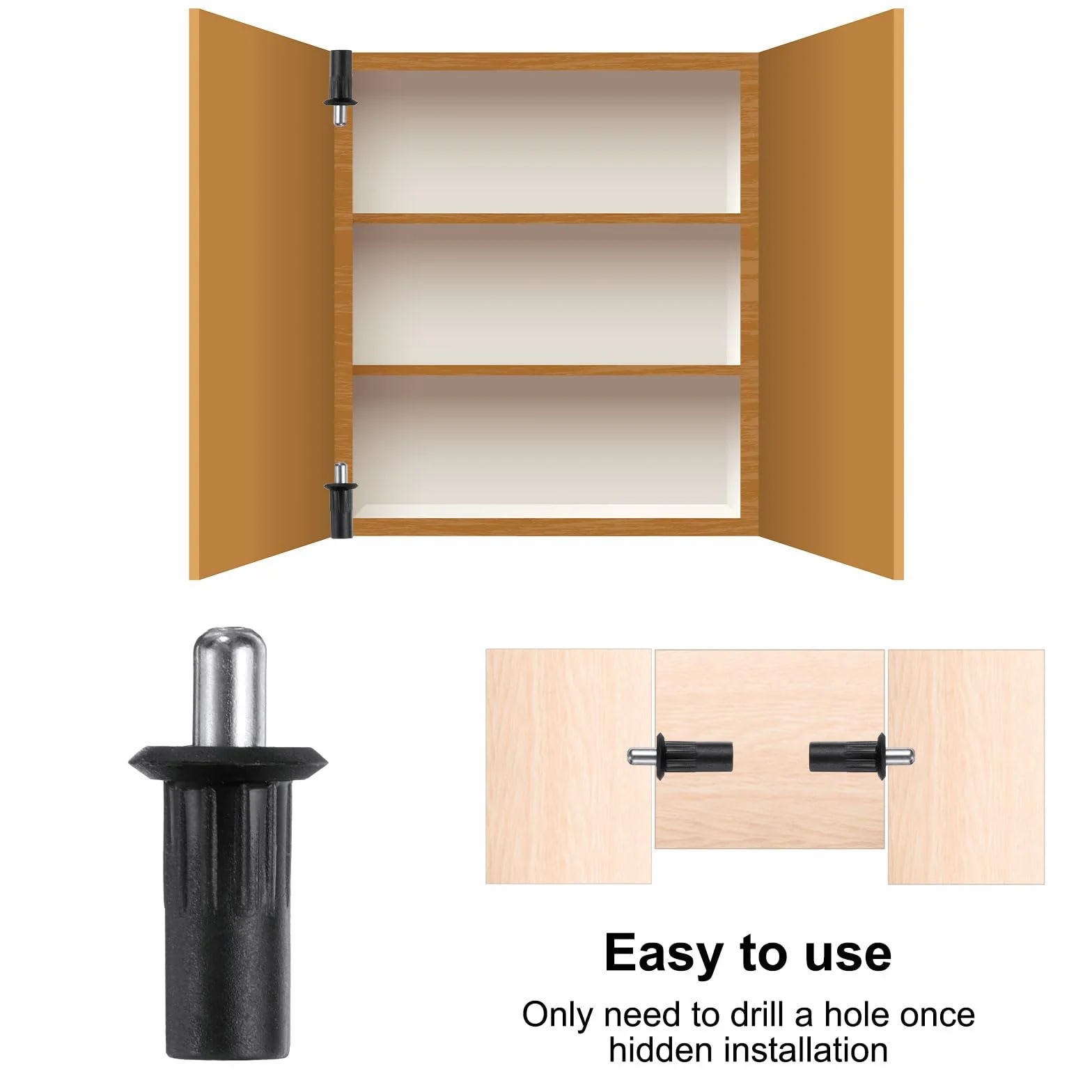 QUARKZMAN 6,8mm Armadio Porta Riparazione Perni 24pz Plastica Smorzatore Sostituzione Molla Ferro Asse Caricato Mobili Pannello Connettore Persiana Cucina Nero