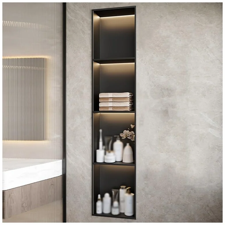 Nicchia da Parete in Acciaio Inossidabile, Nicchia Doccia Incassata con Luce LED, Mensola Organizer Impermeabile per Bagno, Nero 120x28