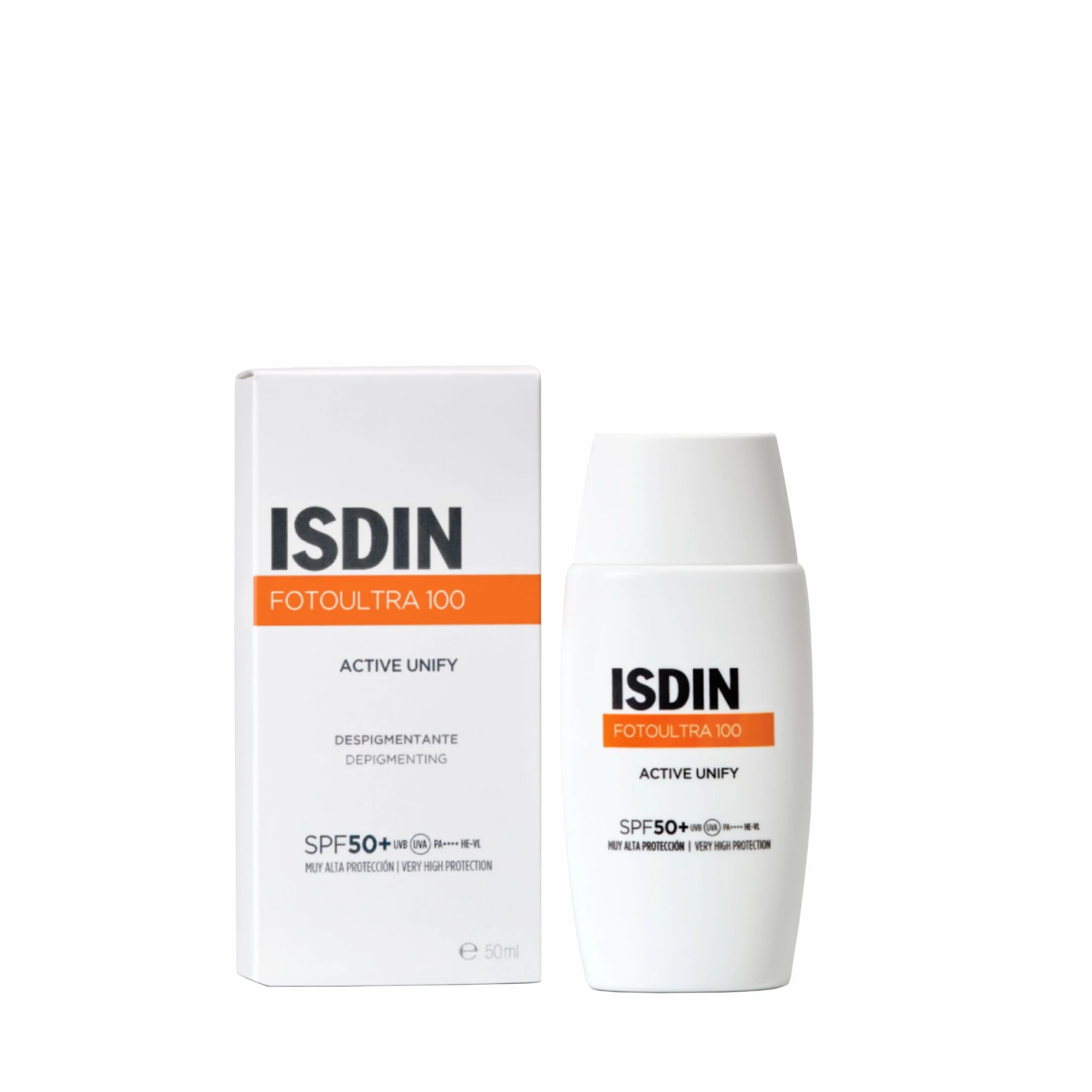 ISDIN FotoUltra100 Active Unify SPF 50+ (50ml) | Crema Solare Viso con Triplice Azione Depigmentante | Schiarisce e Uniforma l'Incarnato | Uso Quotidiano