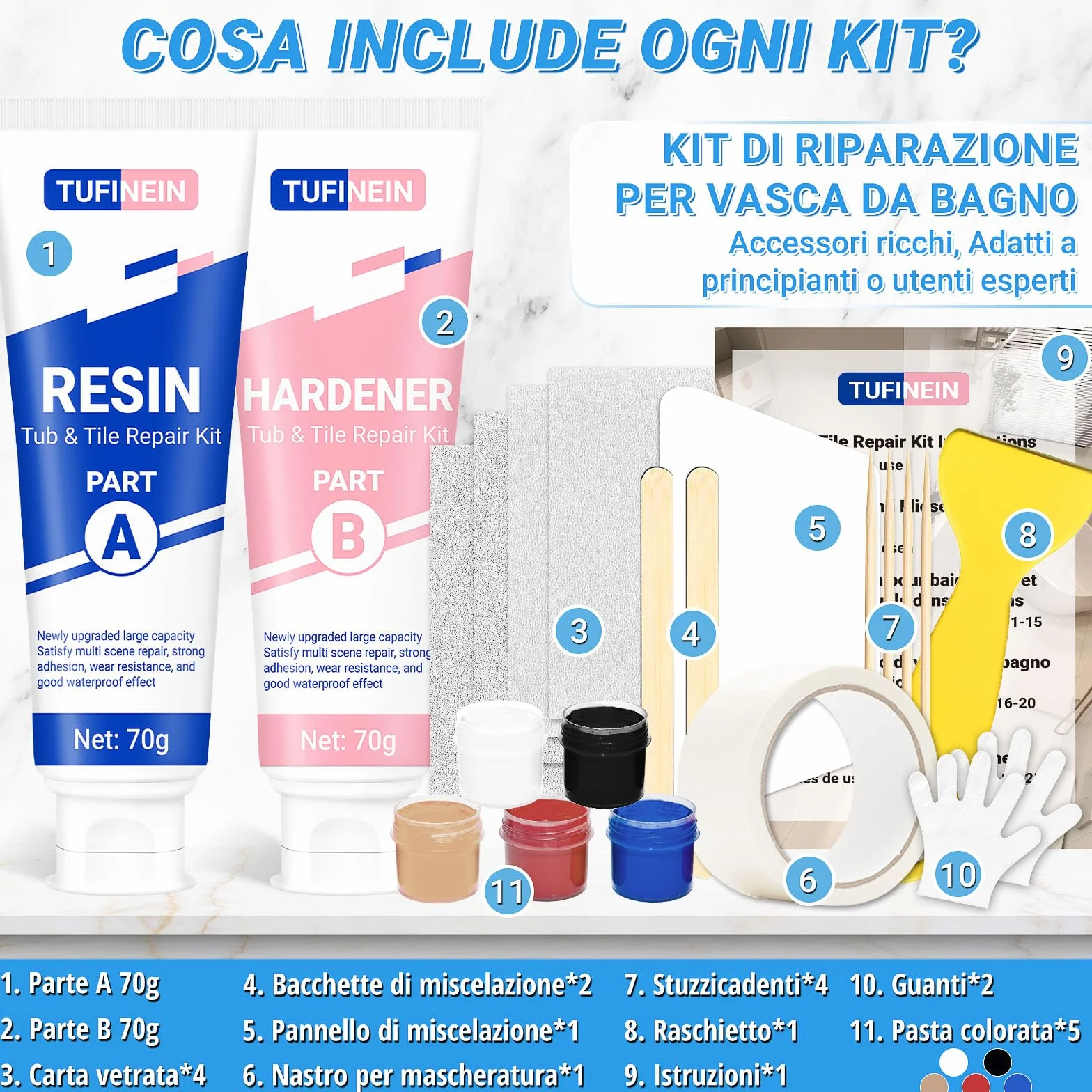 TUFINEIN Kit Riparazione Vasca da Bagno 140g Ceramica Smalto Porcellana