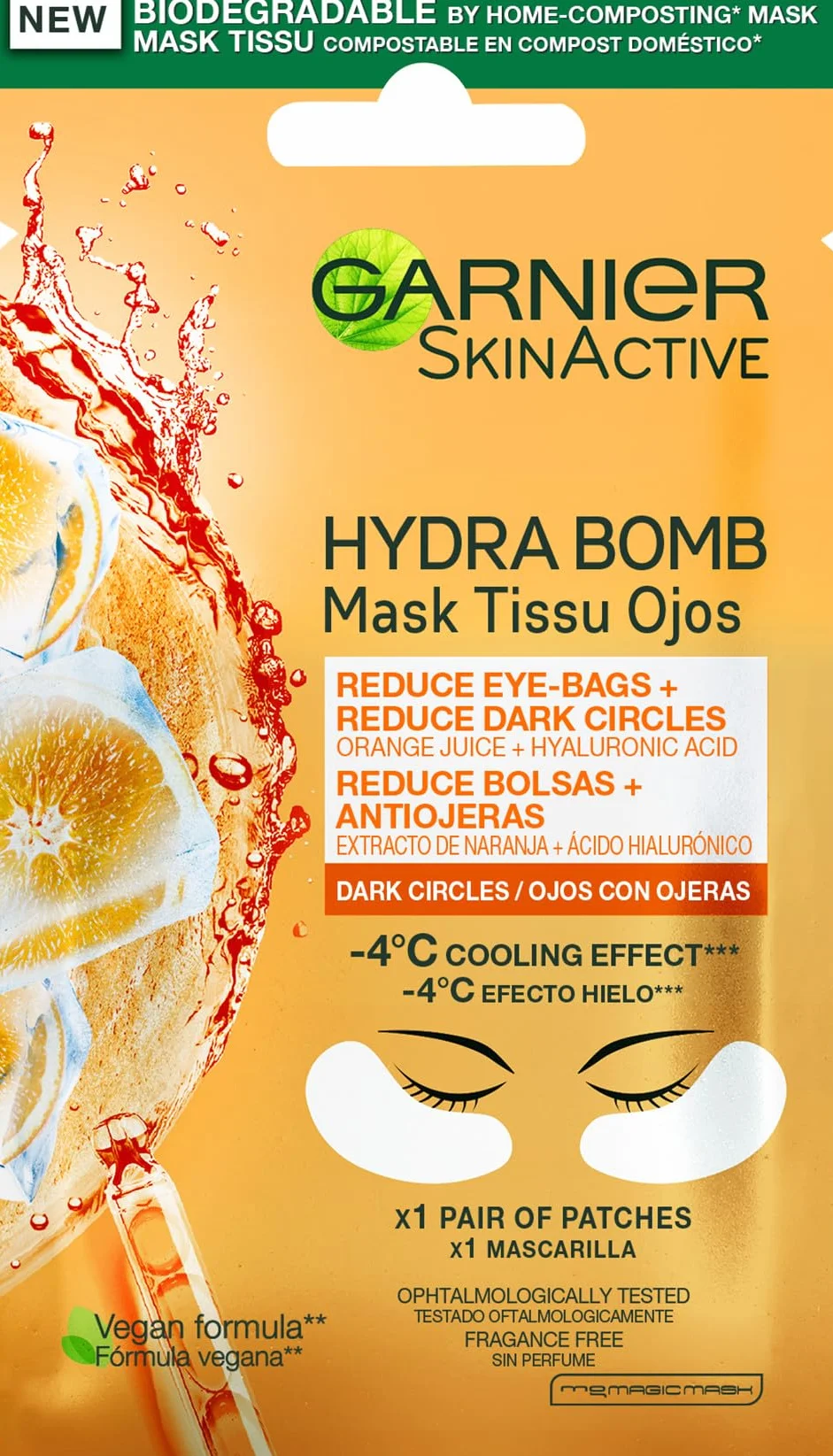 Garnier Skincare Maschera Occhi Anti Fatica con Succo d'Arancia e Acido Ialuronico, 6 g