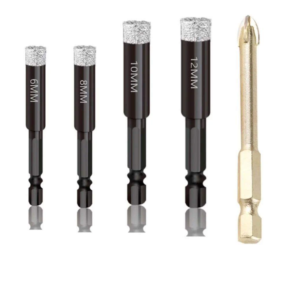 Punte Trapano per Piastrelle e Vetro Diamantati Set 4 Pezzi 6-12 mm per Ceramica Granito Porcellana