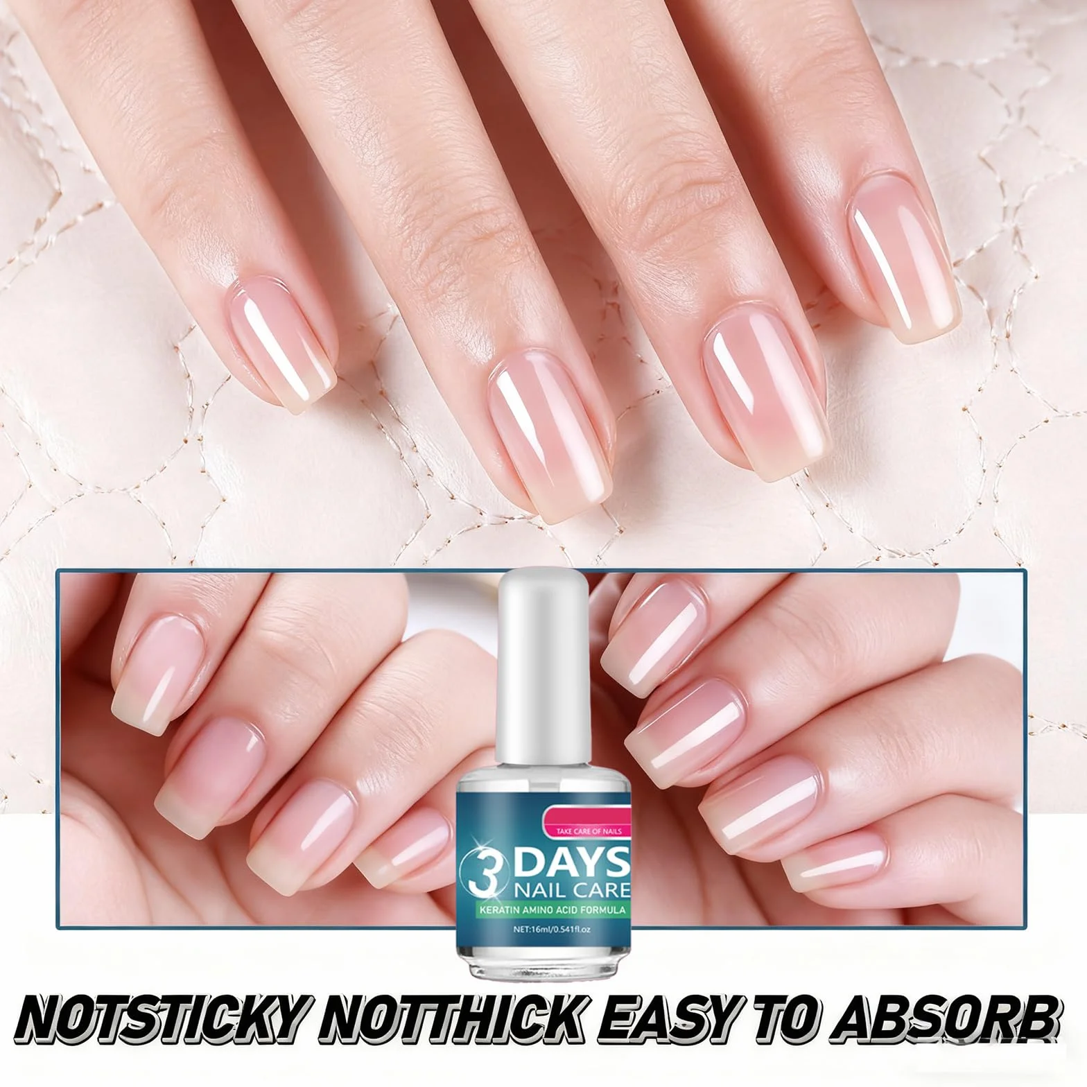 Cura delle unghie in 3 giorni, siero fortificante alla cheratina e agli aminoacidi per unghie fragili e danneggiate, siero di crescita da 16 ml e smalto trasparente per una manicure forte e morbida (2