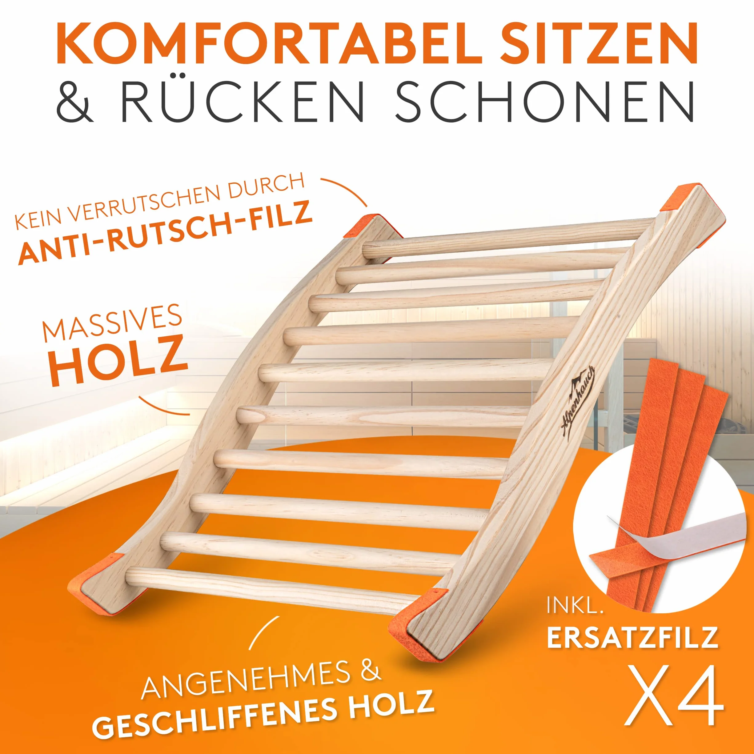 ALPENHAUCH Schienale per sauna in legno naturale ergonomico a forma di S curvo accessorio cabina a infrarossi