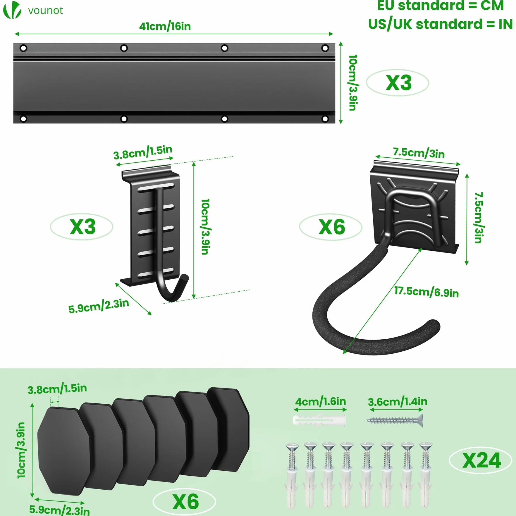VOUNOT Porta Bici da Muro in Metallo per 6 Biciclette + 3 Caschi, Nero