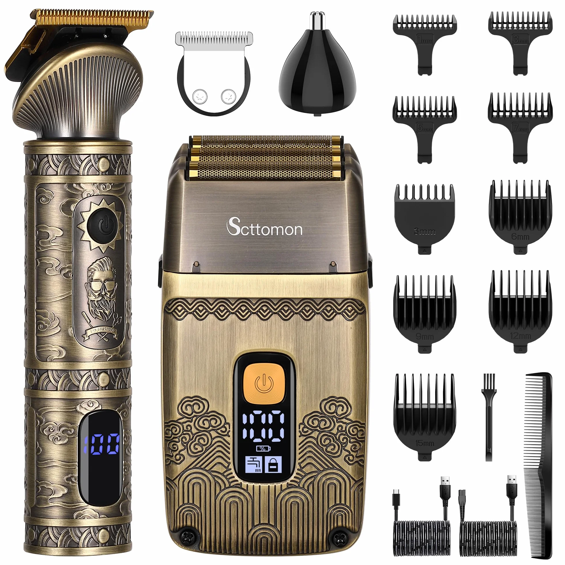 Scttomon T-Blade Trimmer Capelli & Rasoi Elettrici per Gli Uomini Foil Shaver Beard Trimmer Kit di Cura Degli Uomini con Triple Lame Cordless
