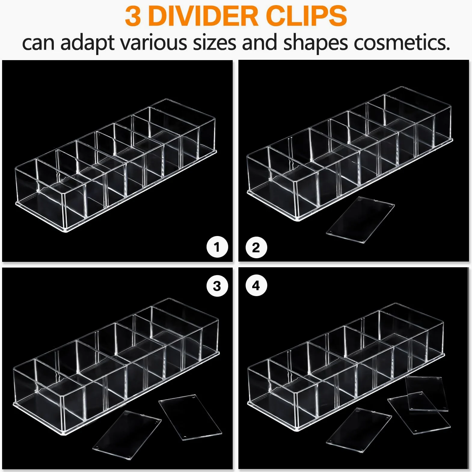 Tuanse 8 organizer compatto per trucco in acrilico, staccabile, 8 spazi, trasparente, organizer per ombretti, rossetto, evidenziatore, cosmetici per la cura della pelle, per il bagno