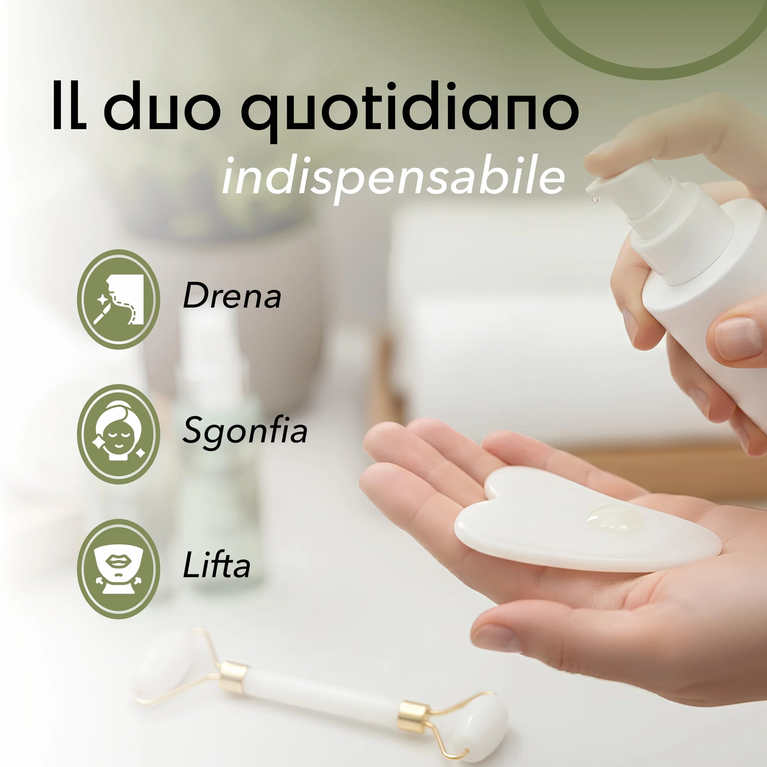 Gua Sha Viso e Rullo di Giada – Pietra Naturale per Massaggio Viso Lifting, Rullo Viso Quarzo Rosa Anti Gonfiore, Strumento Beauty Tool Relax