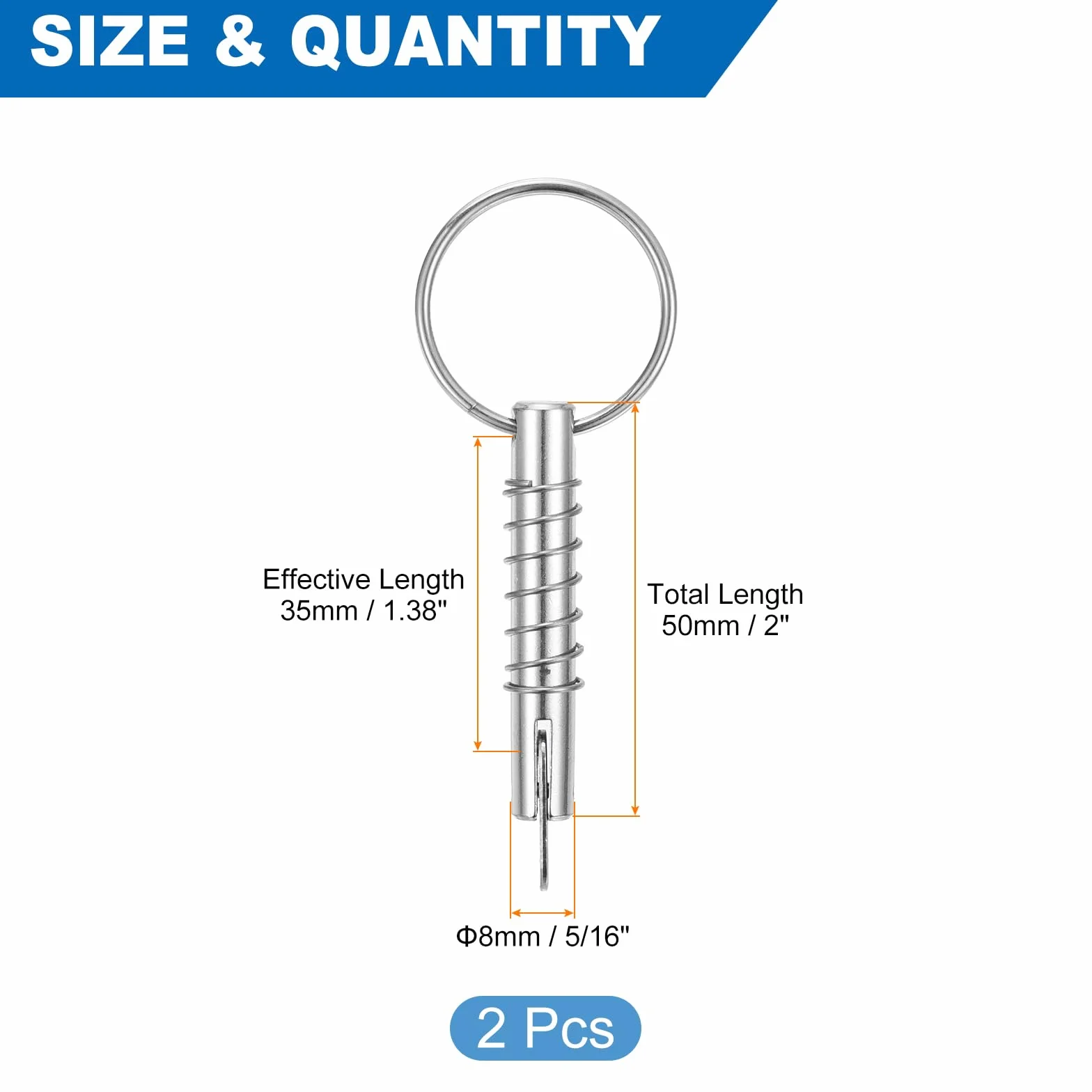 Perno A Sgancio Rapido 2 Pezzi Diametro 5/16" (8mm) Acciaio Inossidabile 316 Argento