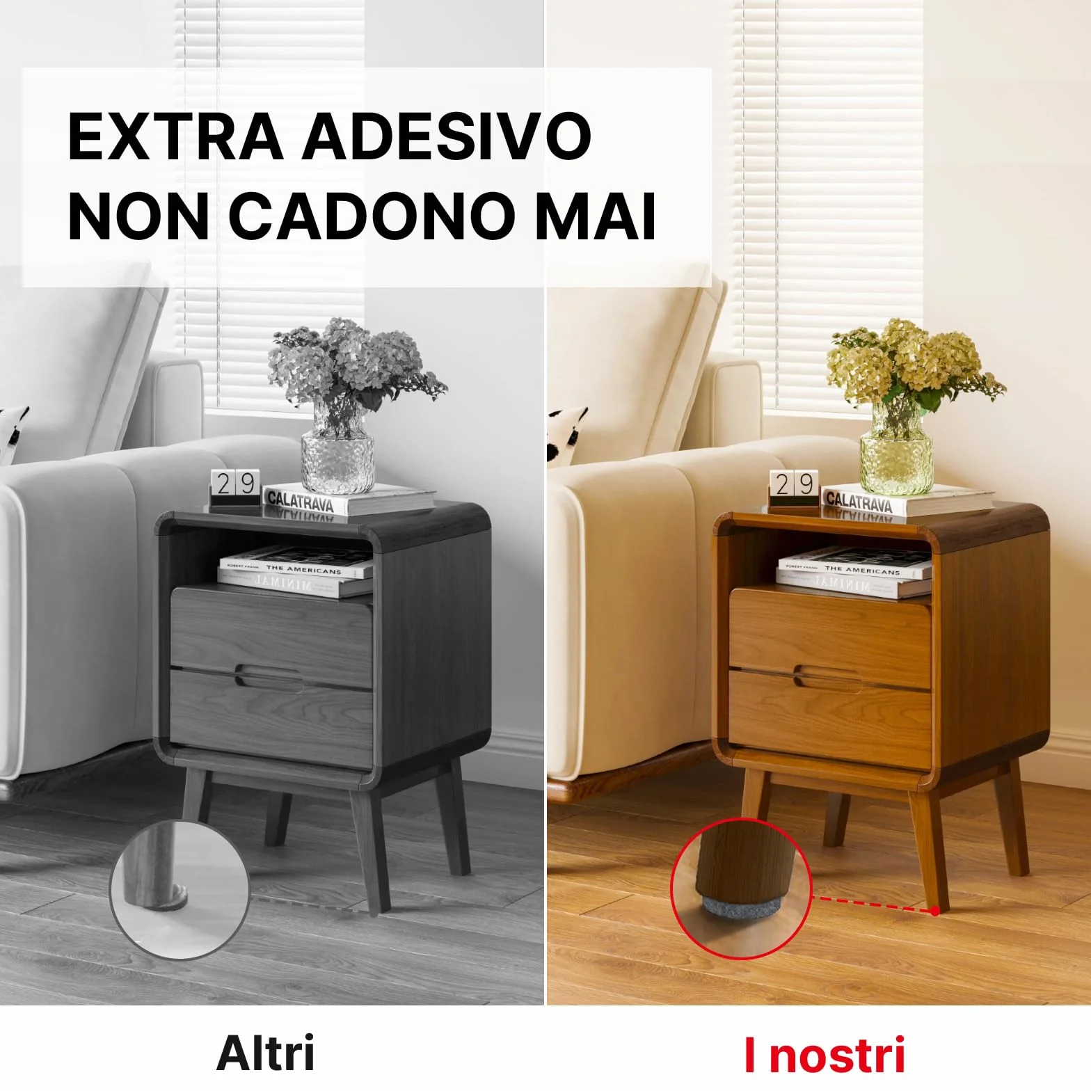 Feltrini Adesivi per Mobili 225 Pezzi, Rotondi Quadrati 3mm, 8 Taglie, Antiscivolo per Sedie Pesanti - Grigio