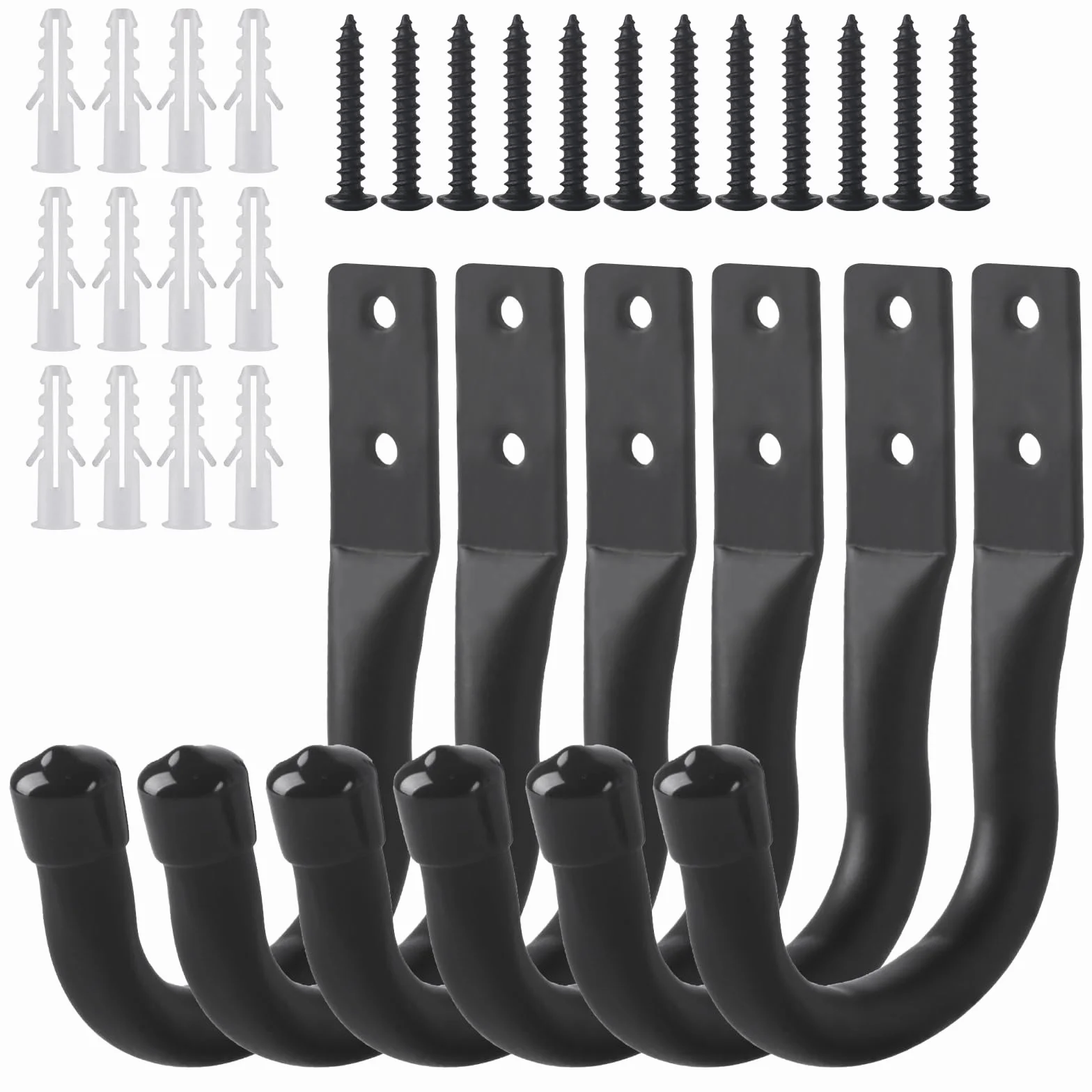 Ganci da Muro per Garage, Gancio a J per Bici, Supporto da Parete Nero per Organizzazione Utensili