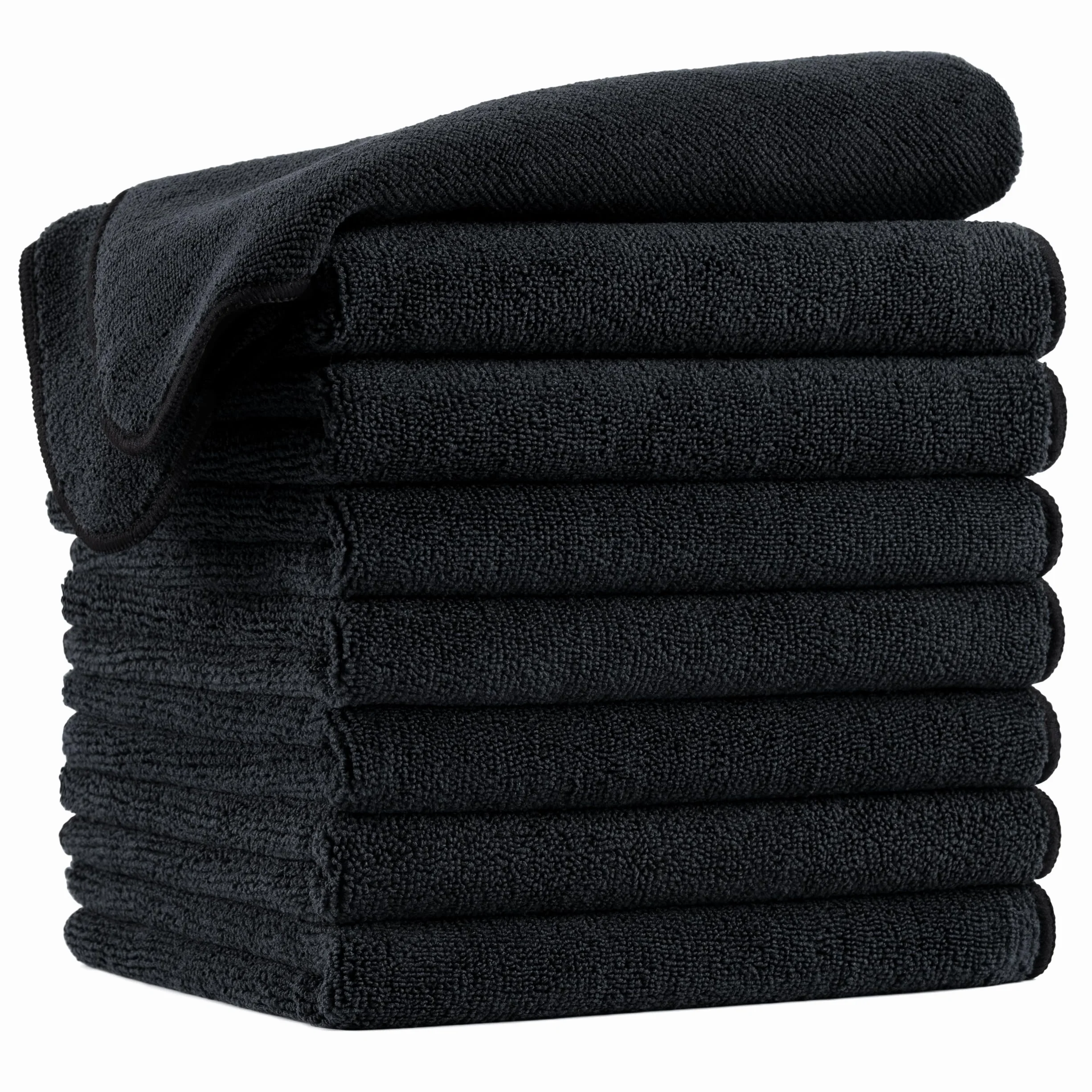 Polyte - asciugamano in microfibra anti-pelucchi per capelli - ad asciugatura rapida - 40,6 x 73,7 cm - 8 pezzi (Nero)