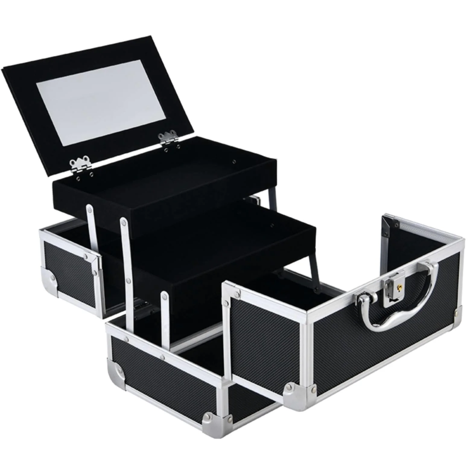 Valigetta Trucco Professionale Astuccio Cosmetici Porta Makeup con Vassoi Multipli Scorrevoli Specchio Integrato Corpo in Lega di Alluminio Angoli, style to 5, Array, Nero
