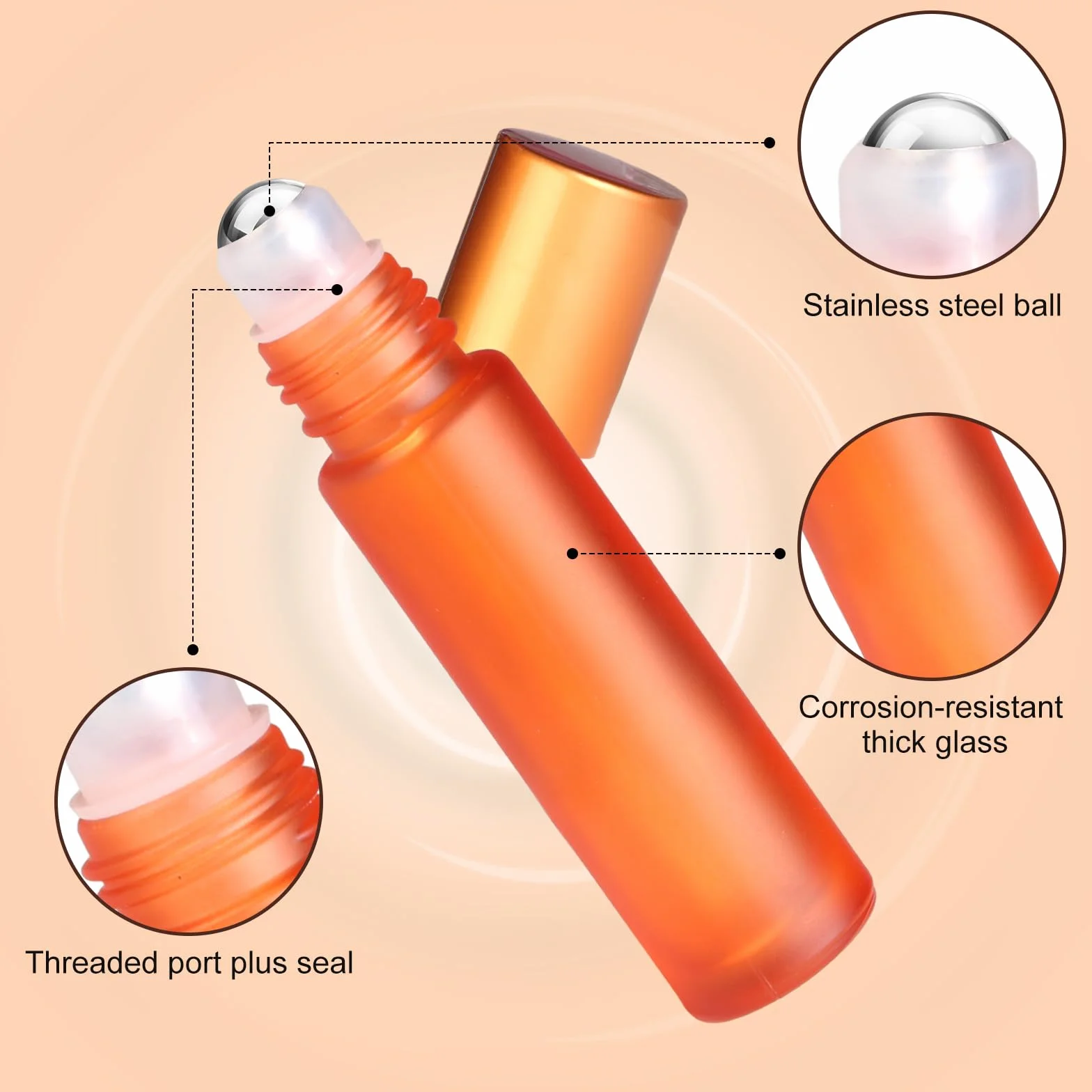 POFIBO 16 Pcs 10 ml Bottiglie Flaconcini Vuoti per Oli Essenziali, flaconi roll-on in vetro satinato colorato con sfera avvolgibile in acciaio inossidabile,per Oli Essenziali, Aromaterapia, Fragranza