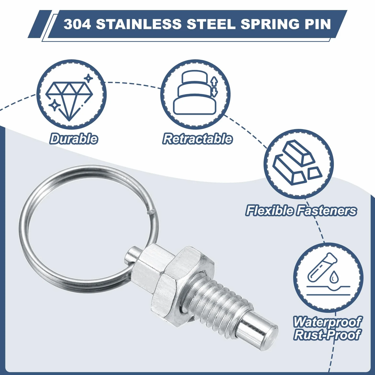 PATIKIL 4 Pcs Perno A Molla Con Anello Di Trazione M6x1 Acciaio Inox Perno Indicizzatore Retrattile Manuale