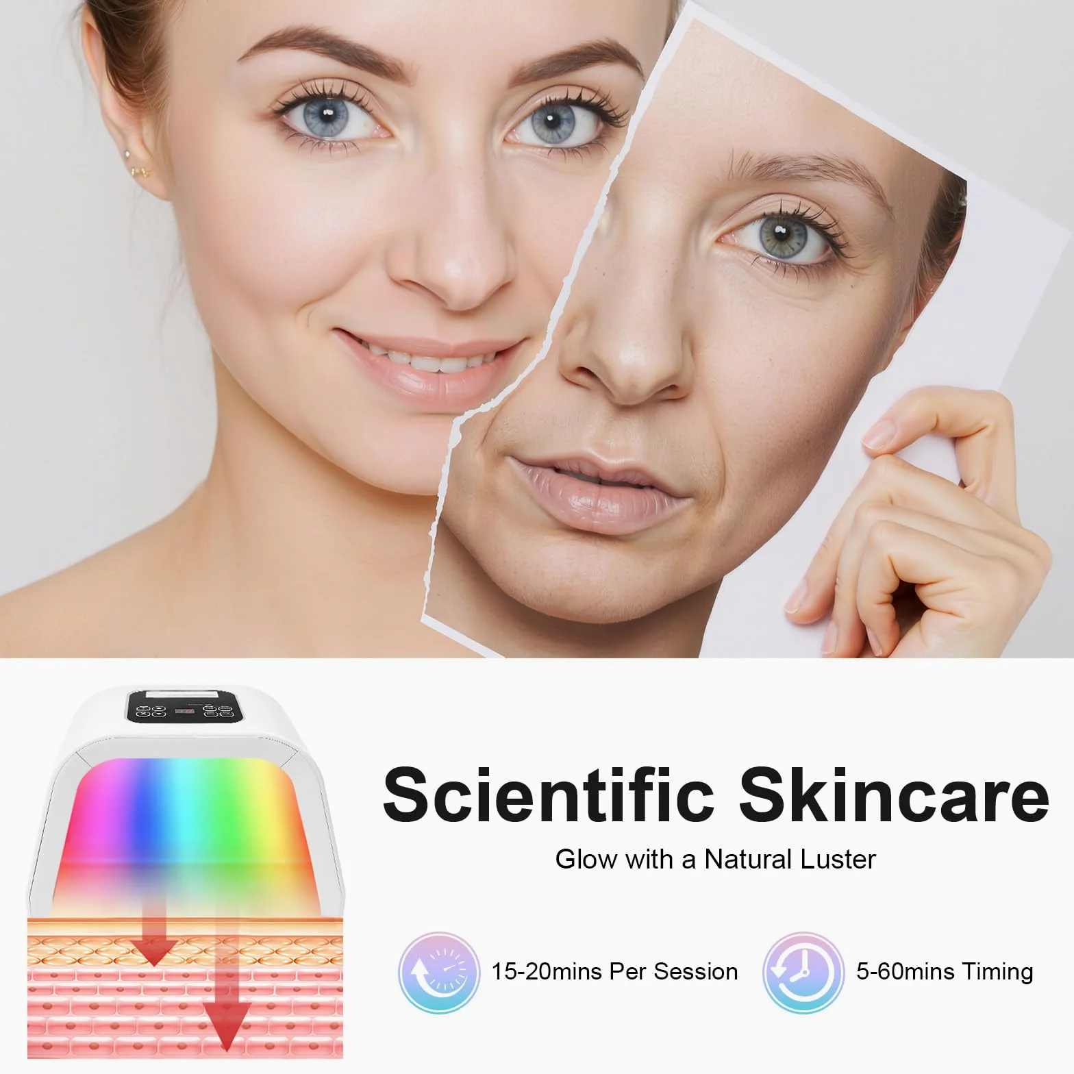 Maschere per il viso, 7 colori LED, maschera per il viso, per terapia fotonica, per il ringiovanimento della pelle, luce a 3 lati, pulsante di dissipazione del calore, per saloni di bellezza, club per