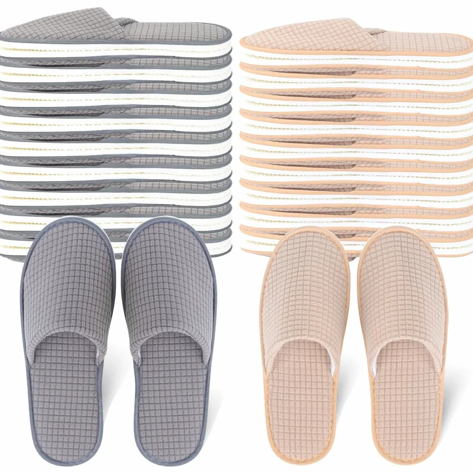 Yeios Pantofole da hotel e spa con punta chiusa, per adulti, 20 paia per uomini e donne, beige e grigio, beige, grigio (beige e grigio), medium, Beige Grigio Beige And Gray, Medium