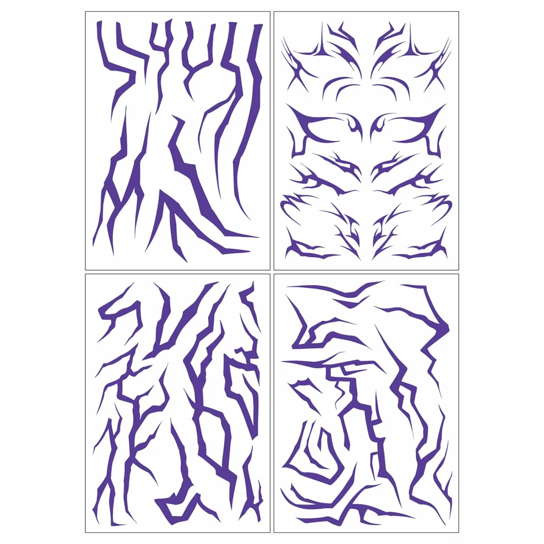 Tatuaggi Temporanei Demon Purple Hunter Set 4 pezzi – Stickers viola luminosi per Cosplay, Festival, Halloween – Tattoo impermeabili