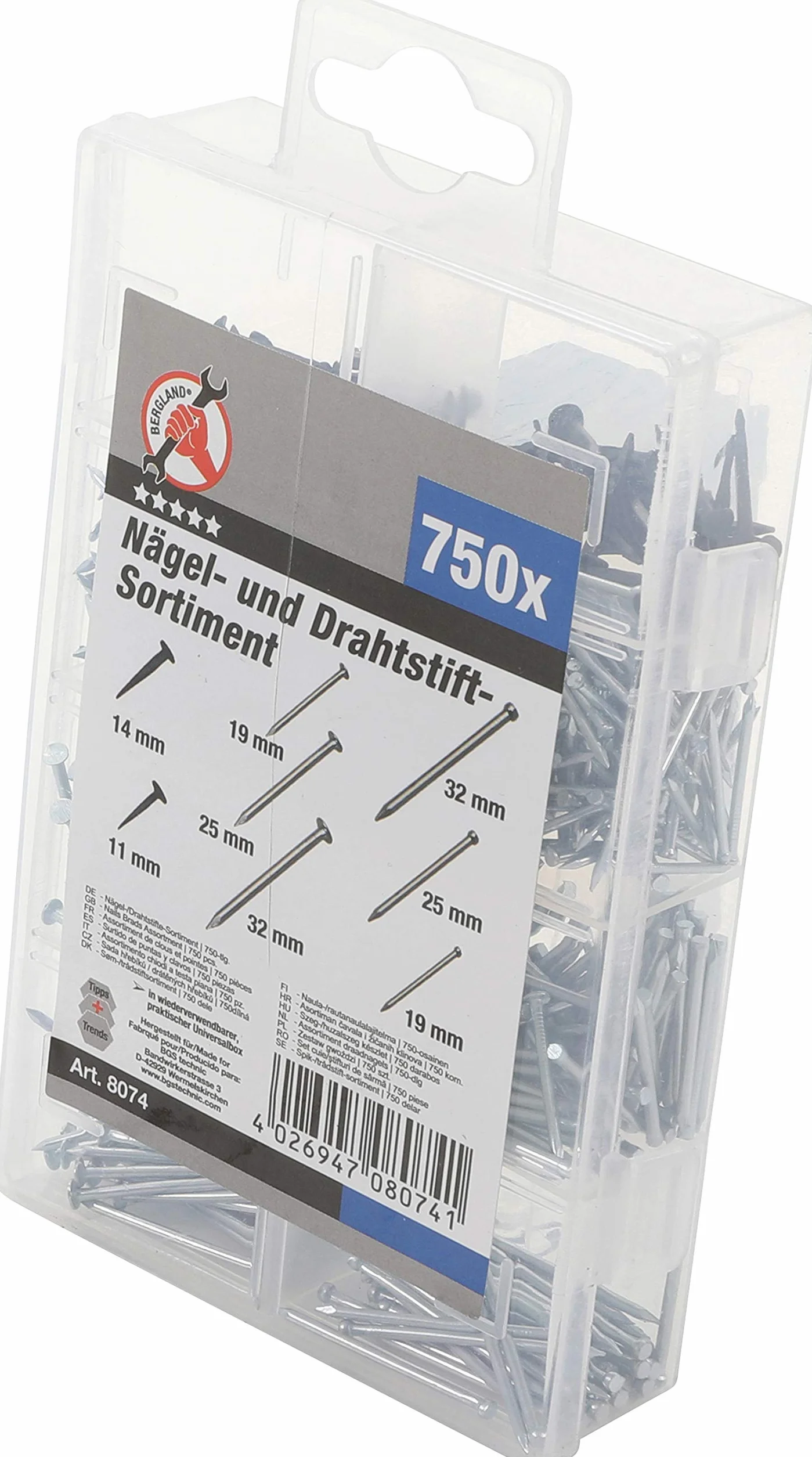 BGS Diy 8074 Assortimento chiodi a testa piana 750 pz.