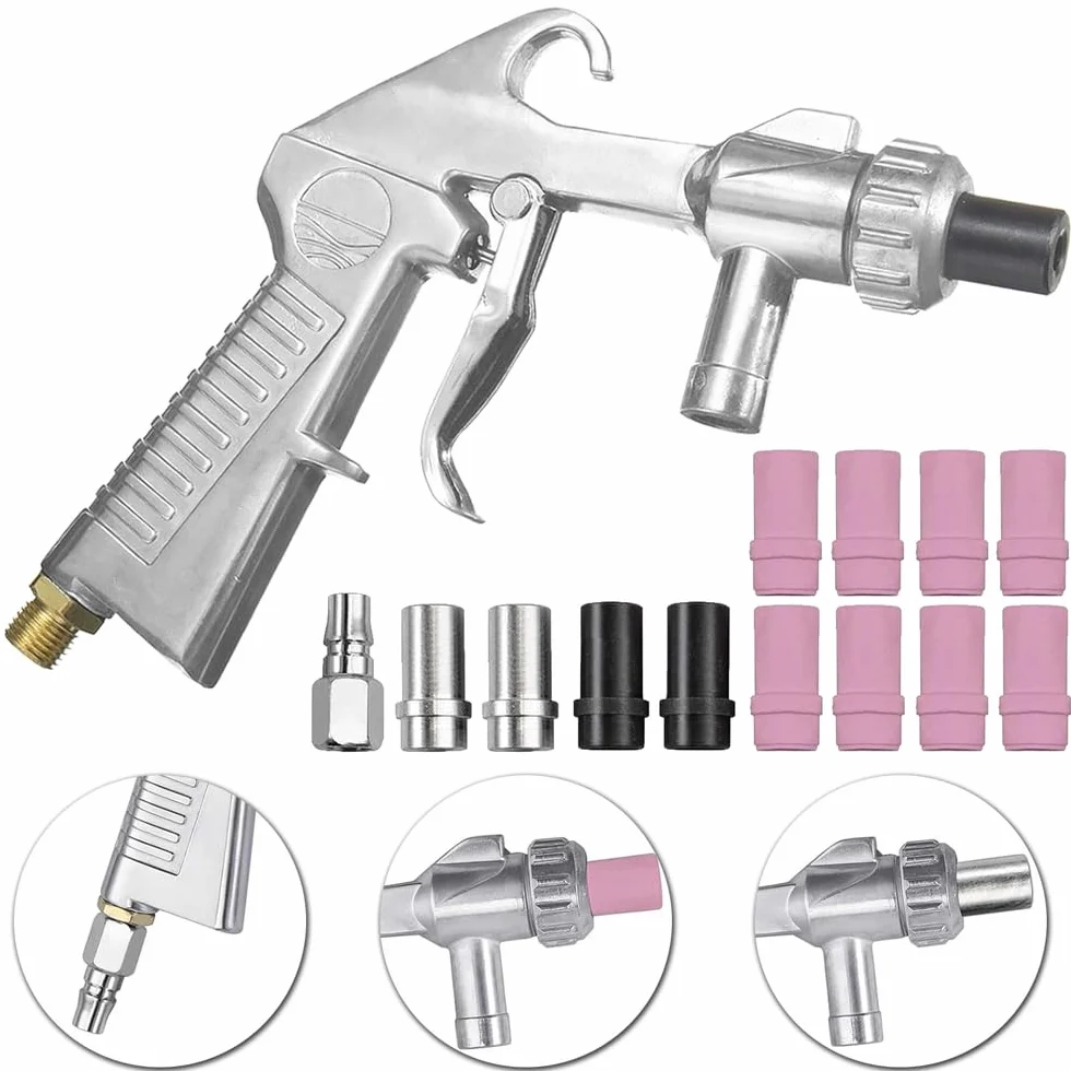 Pistola Sabbiatrice per Compressore 13 Ugelli Tubo in Gomma 1M Portatile